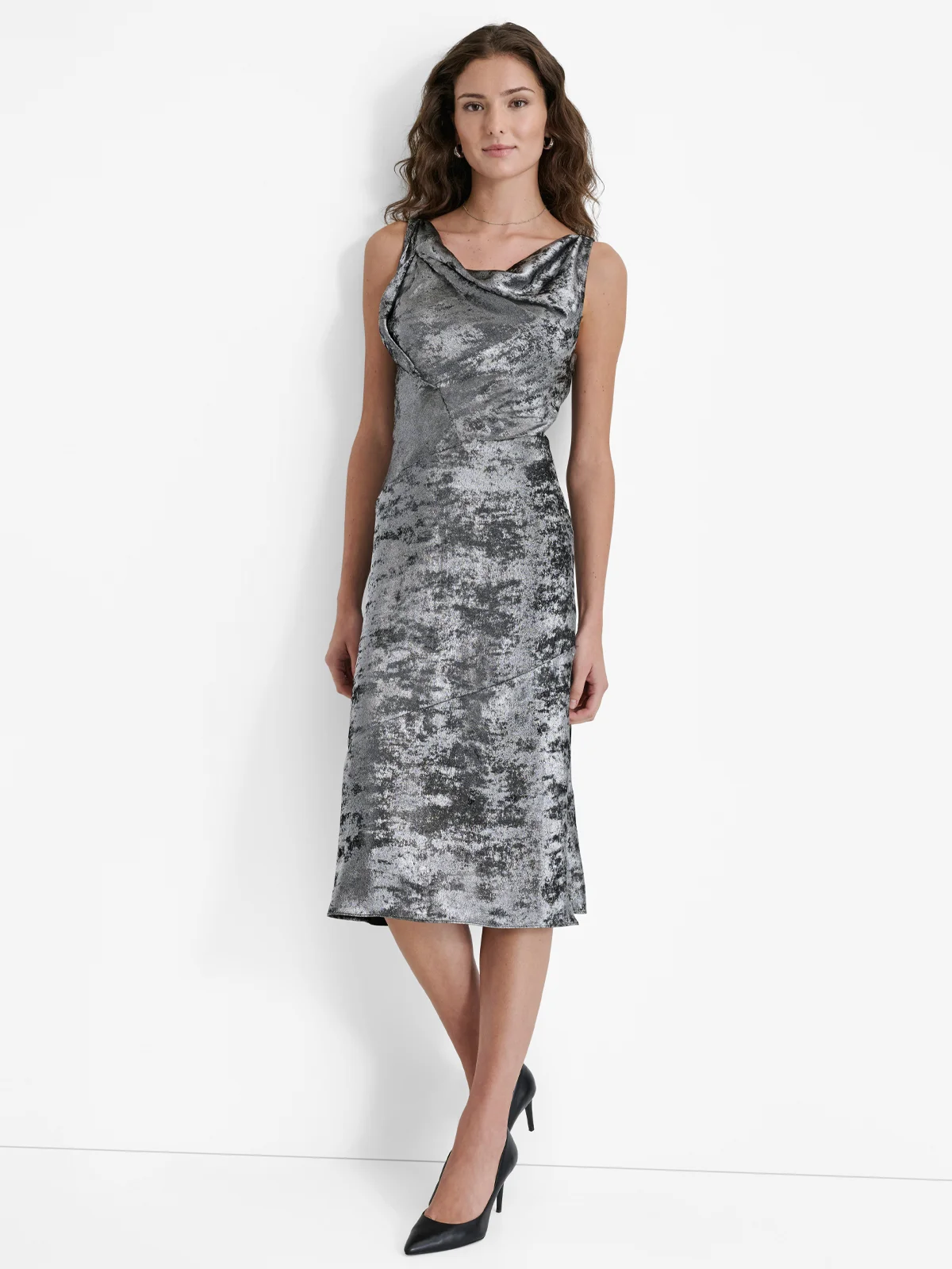 DKNY Đầm Nữ S/L Liquid Velvet Midi Dress