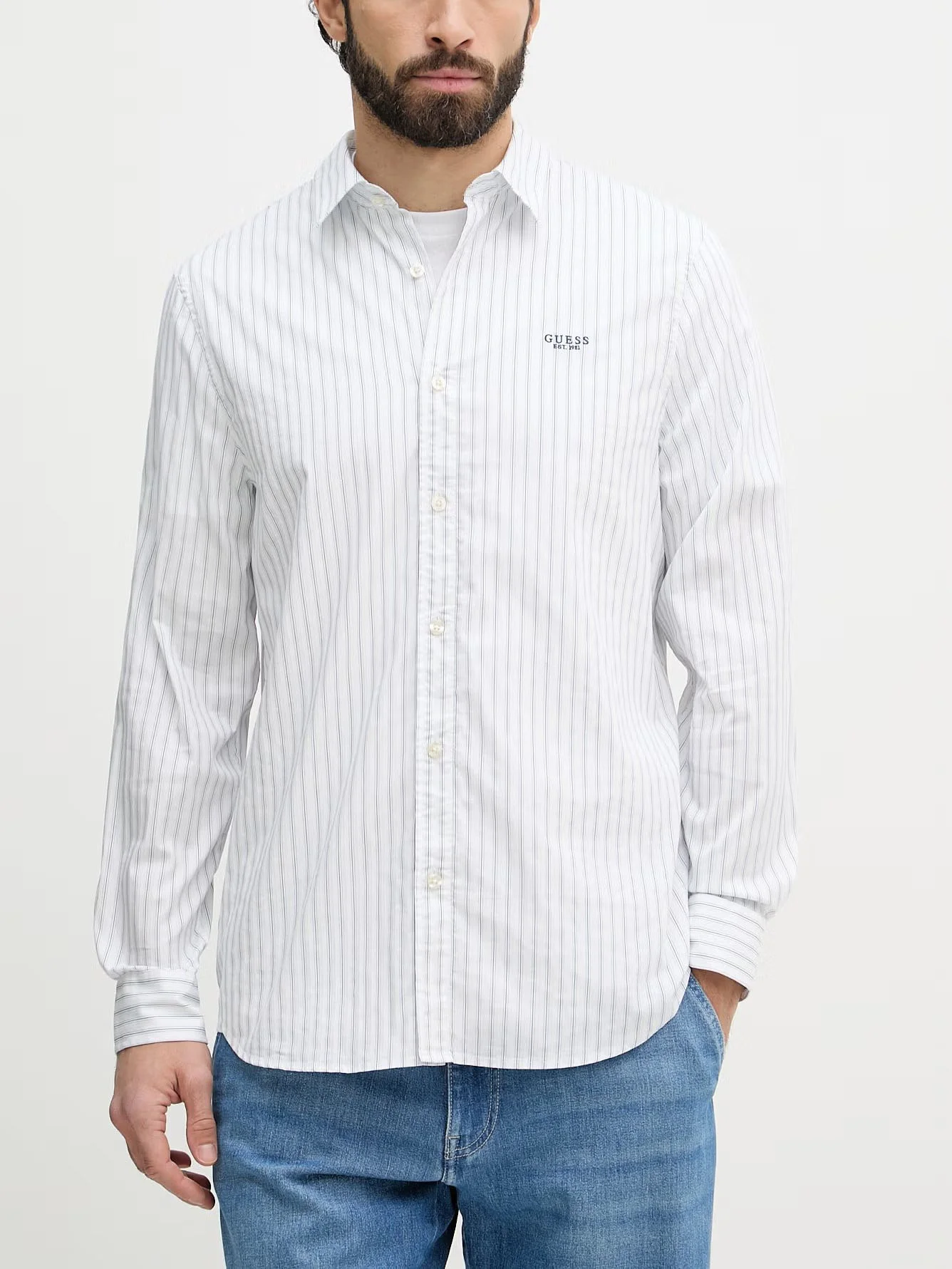 GUESS MAN Áo Sơ Mi Nam - Ls Yarn Dyed Jacquaurd Striped