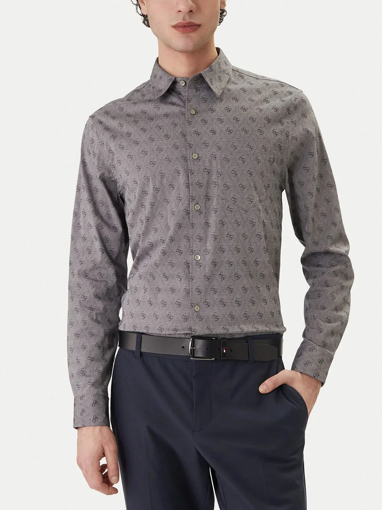 GUESS MAN Áo Sơ Mi Nam - Ls Pkt Jacquard All Over 4G Sh