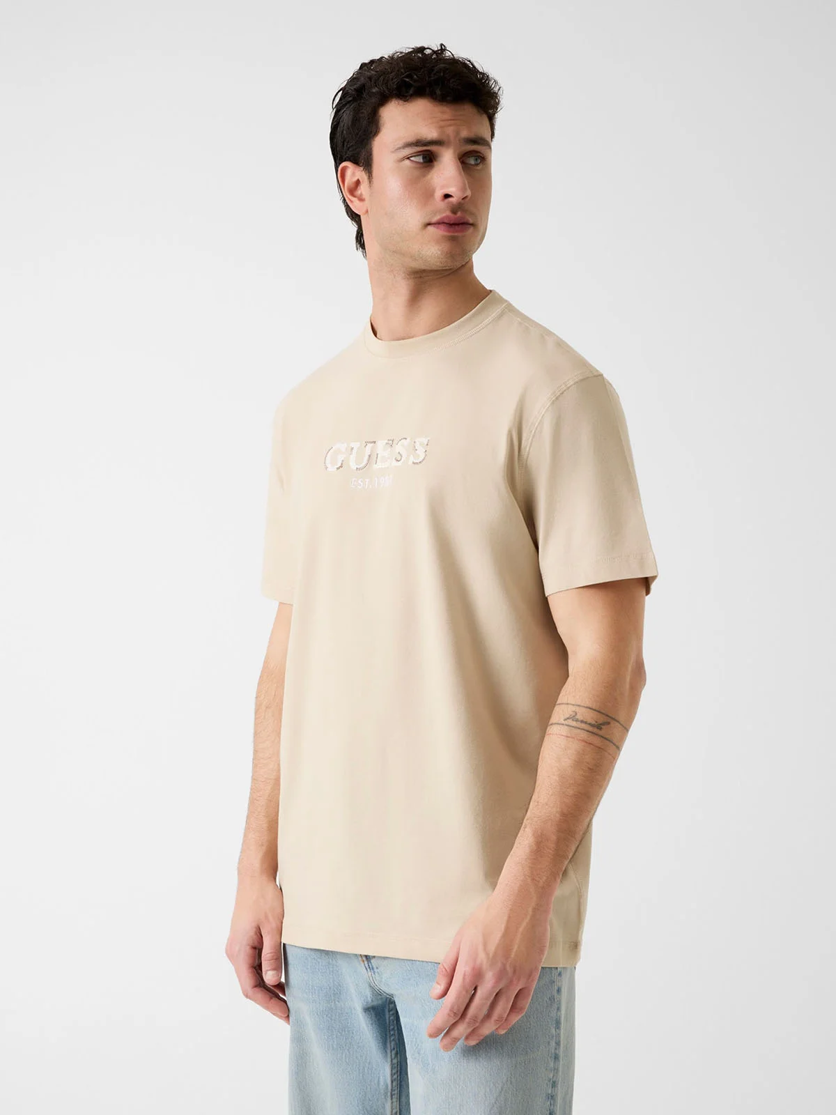 GUESS MAN Áo Thun Nam - Cn Ss Guess Logo Contrast Stit