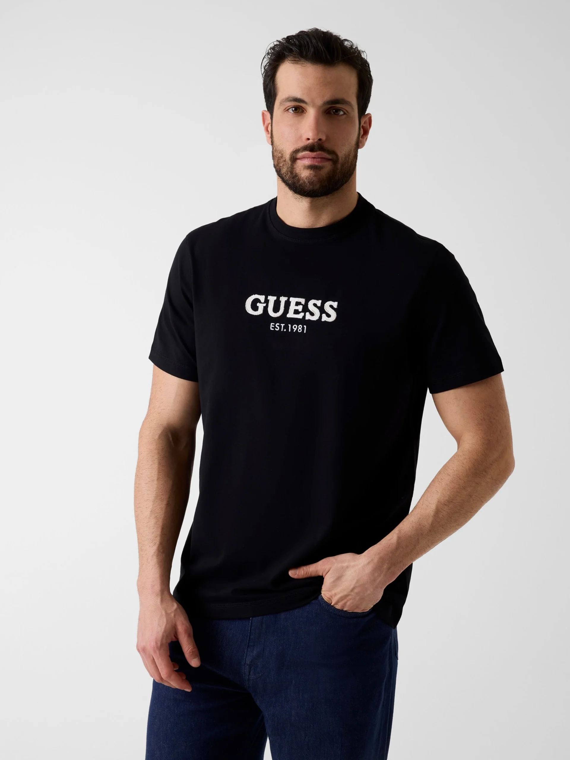 GUESS MAN Áo Thun Nam - Cn Ss Guess Logo Contrast Stit