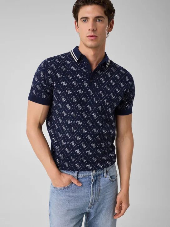 GUESS MAN Áo Len Polo Nam - Marlin Polo Ss 4G Logo Jacq Sw