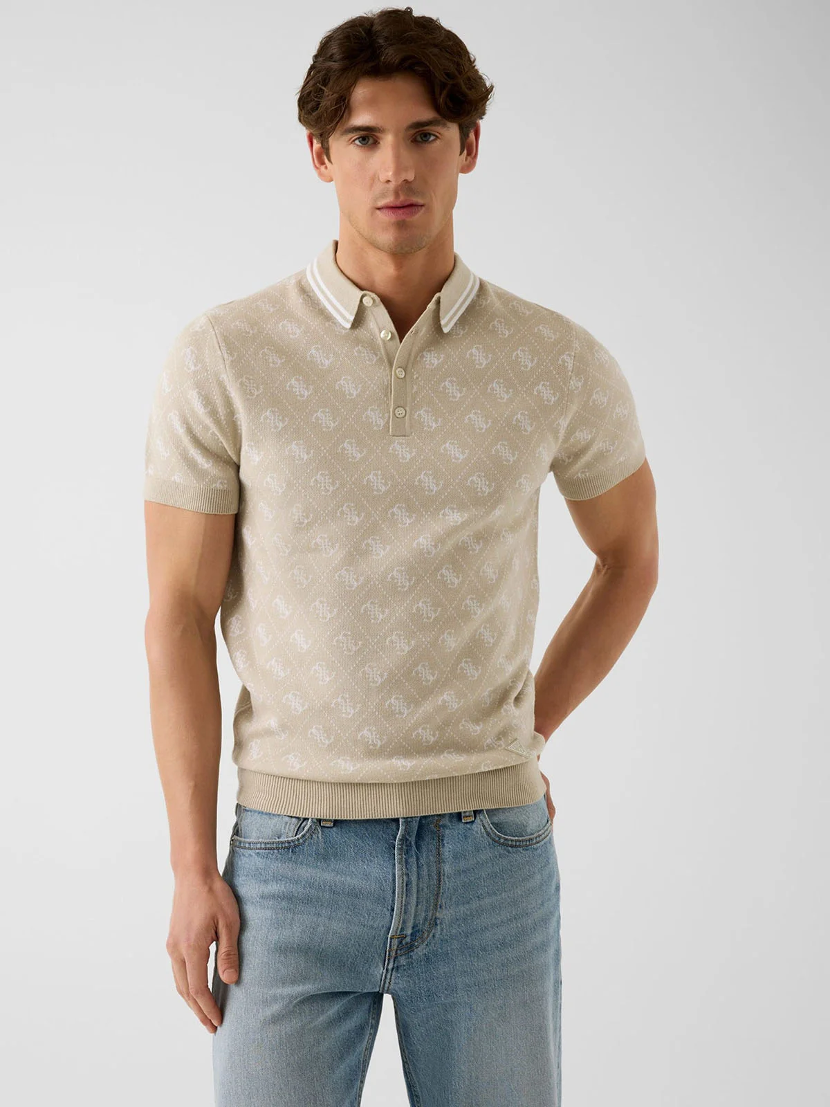 GUESS MAN Áo Len Polo Nam - Marlin Polo Ss 4G Logo Jacq Sw