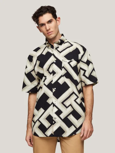 TOMMY HILFIGER Áo Sơ Mi Nam Tay Ngắn Large Monogram Print Shirt S/S