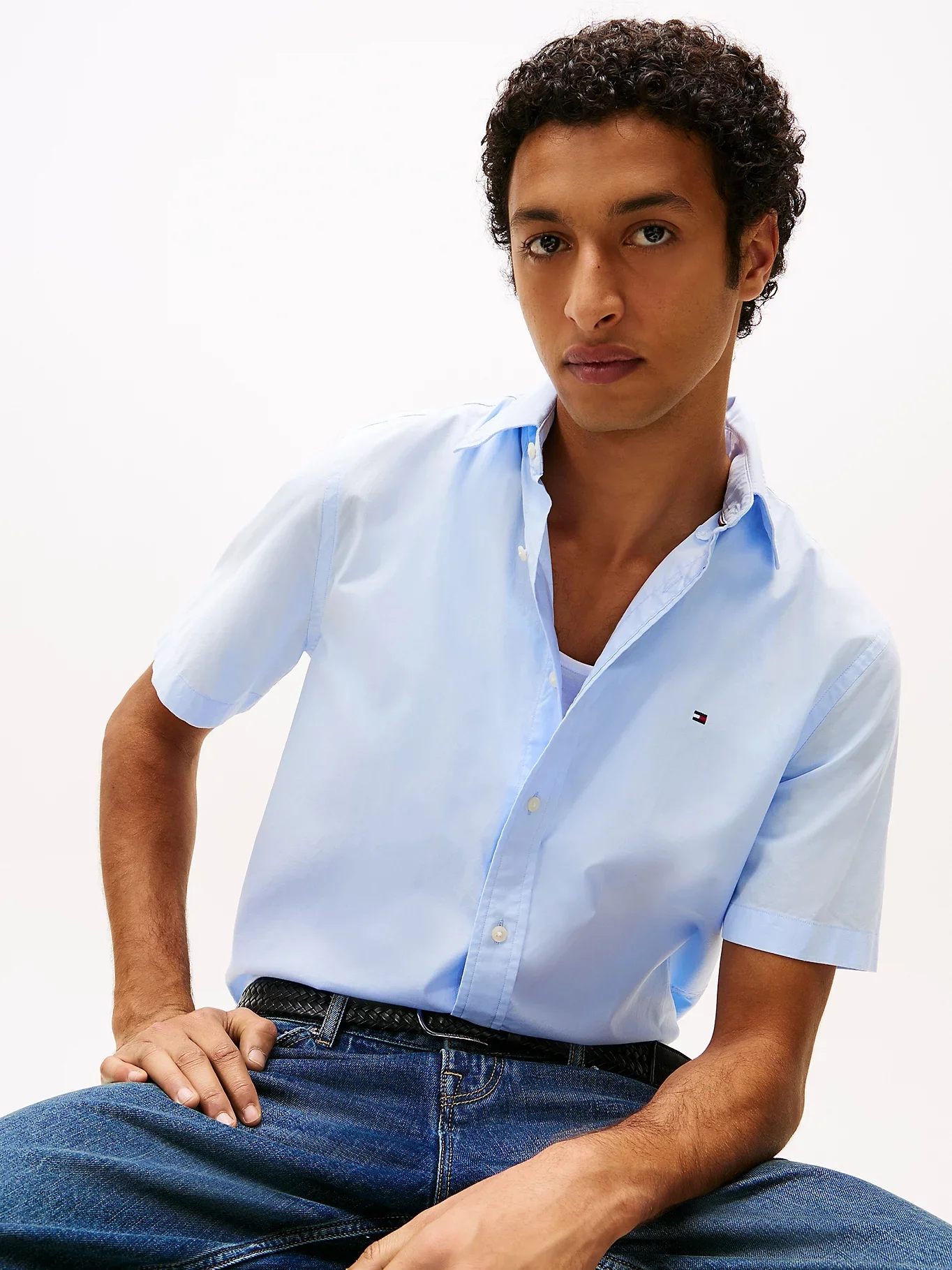 TOMMY HILFIGER Áo Sơ Mi Nam Tay Ngắn Flex Poplin Solid S/S Shirt
