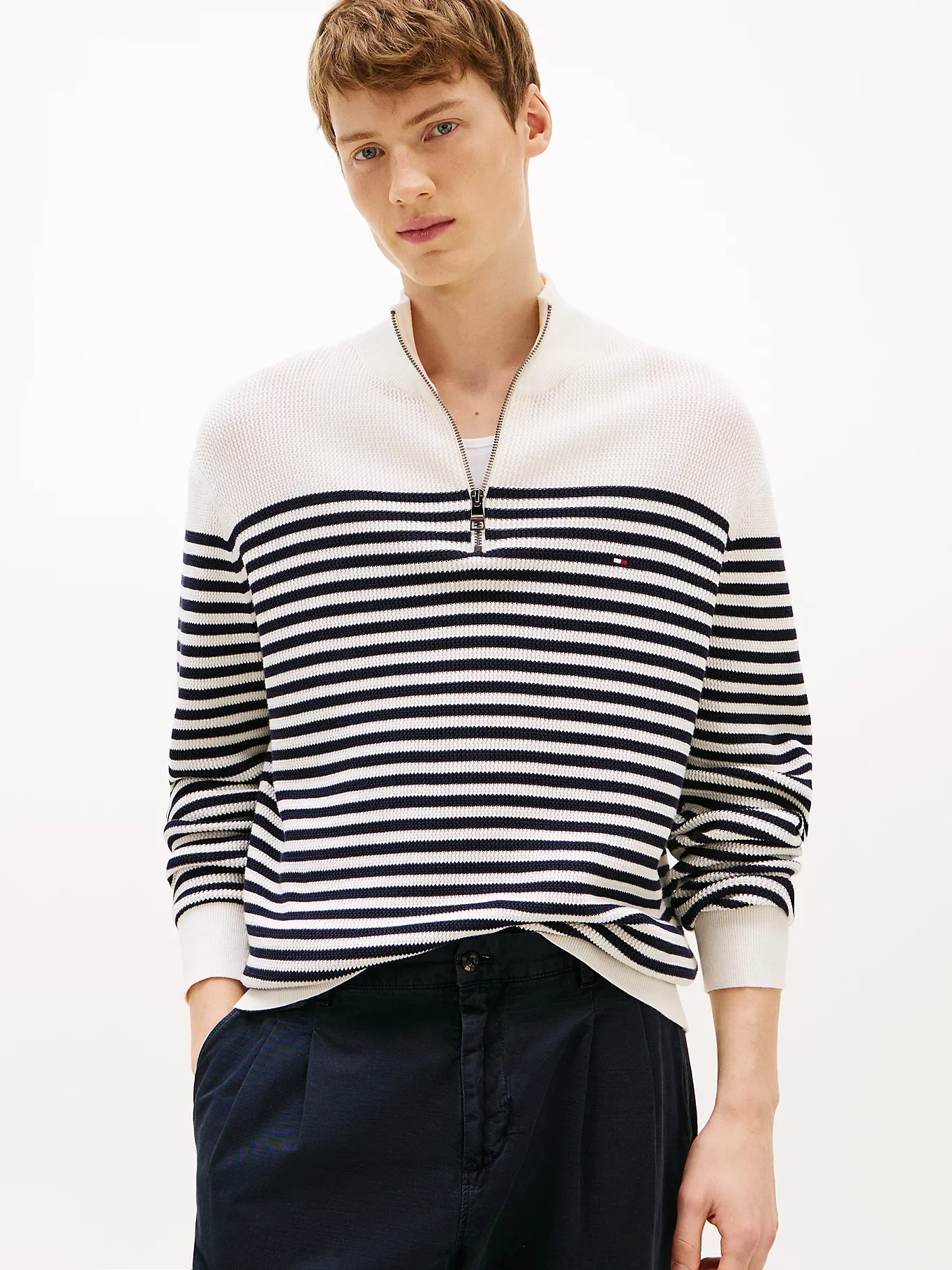 TOMMY HILFIGER Áo Len Nam Tay Dài Racking Structure Zip Mock