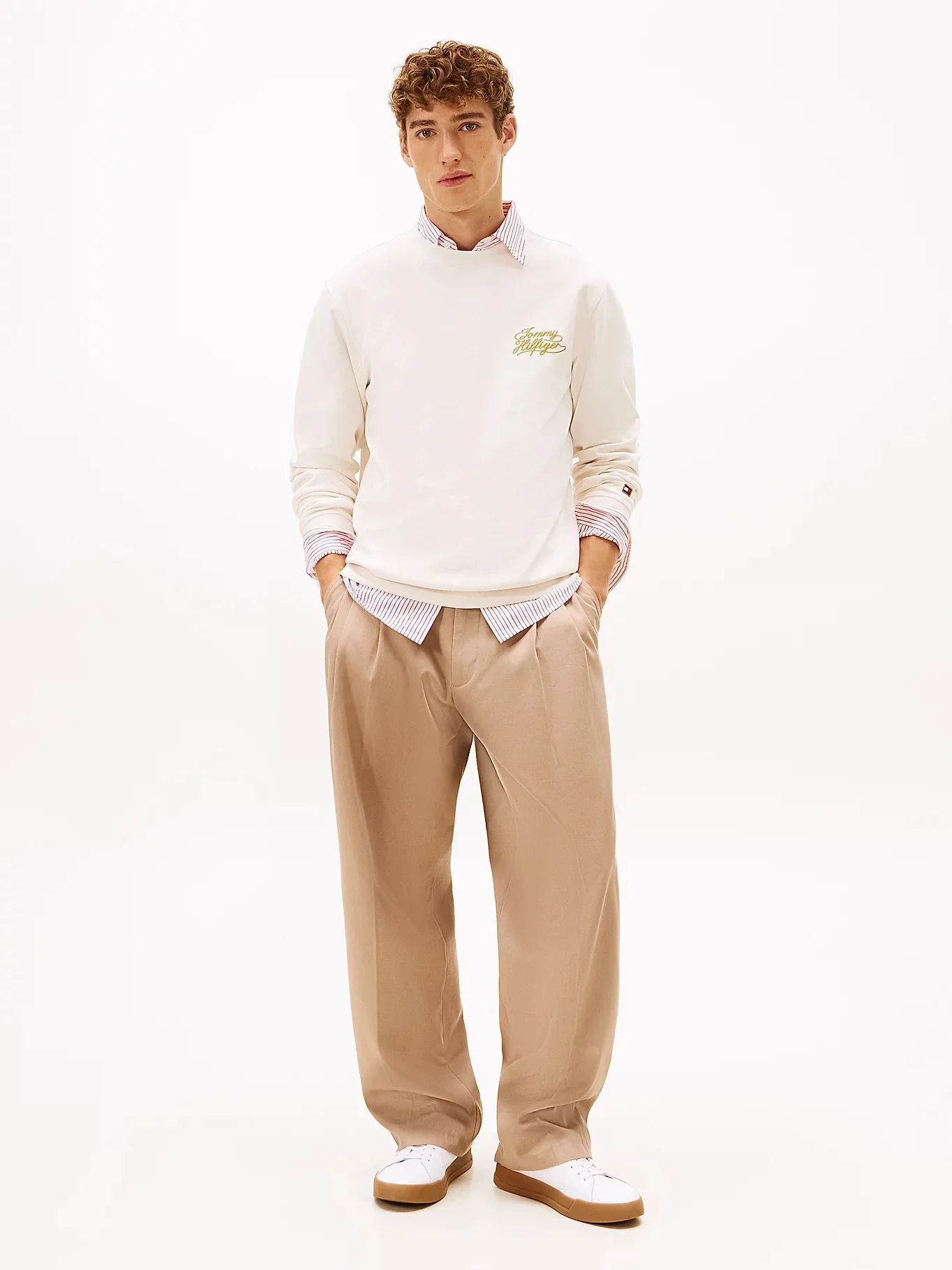 TOMMY HILFIGER Áo Sweatshirt Nam Tay Dài Heavy Twill C-Neck Sweatshirt
