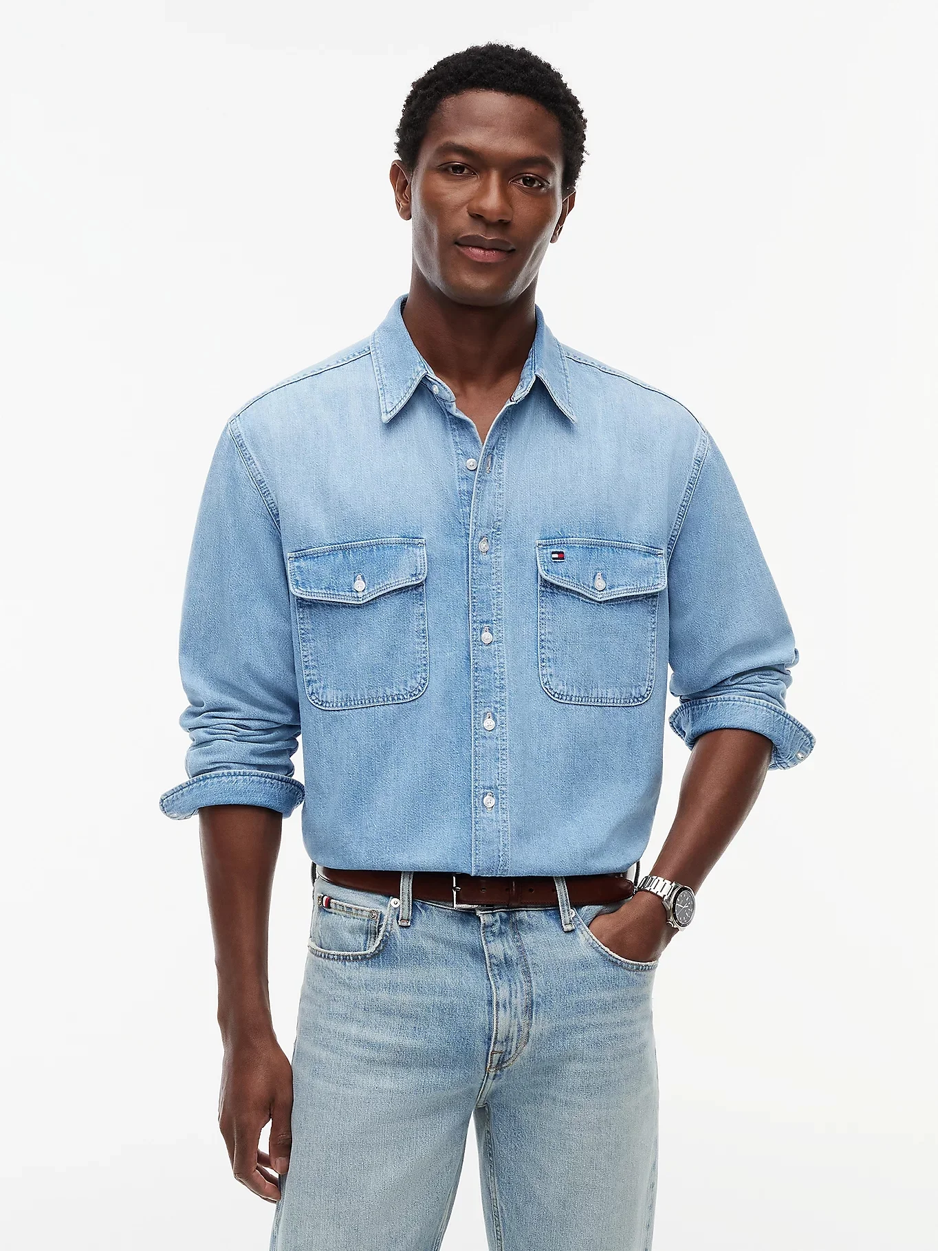 TOMMY HILFIGER Áo Sơ Mi Nam Tay Dài Relaxed Denim  Shirt Ted Blue