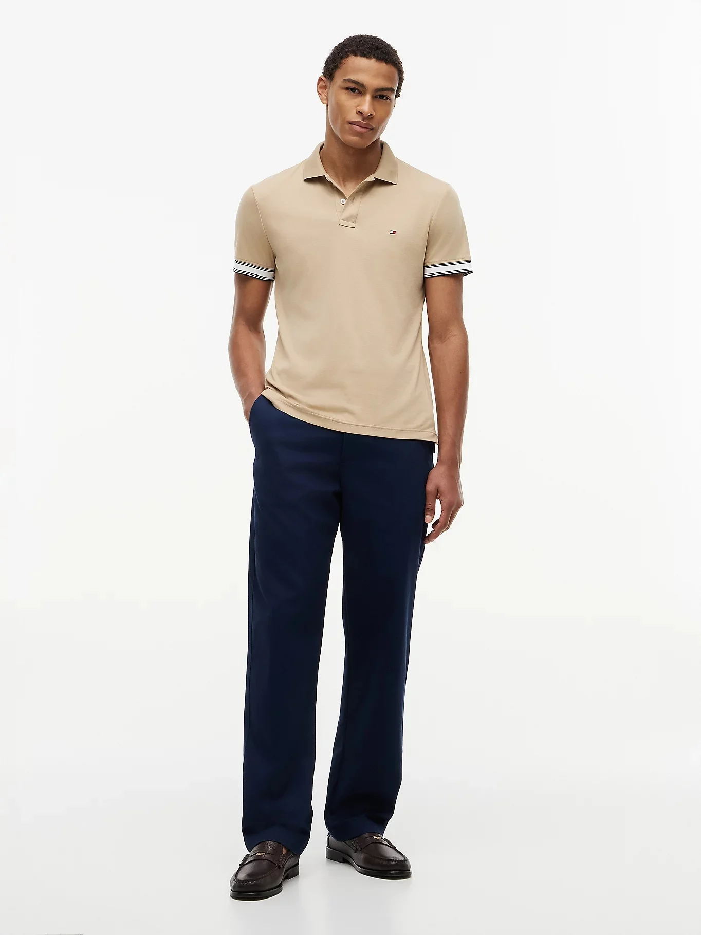 TOMMY HILFIGER Áo Polo Nam Tay Ngắn Liquid Flag Cuff Slim Polo