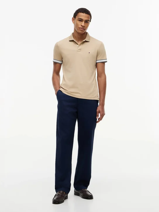 TOMMY HILFIGER Áo Polo Nam Tay Ngắn Liquid Flag Cuff Slim Polo