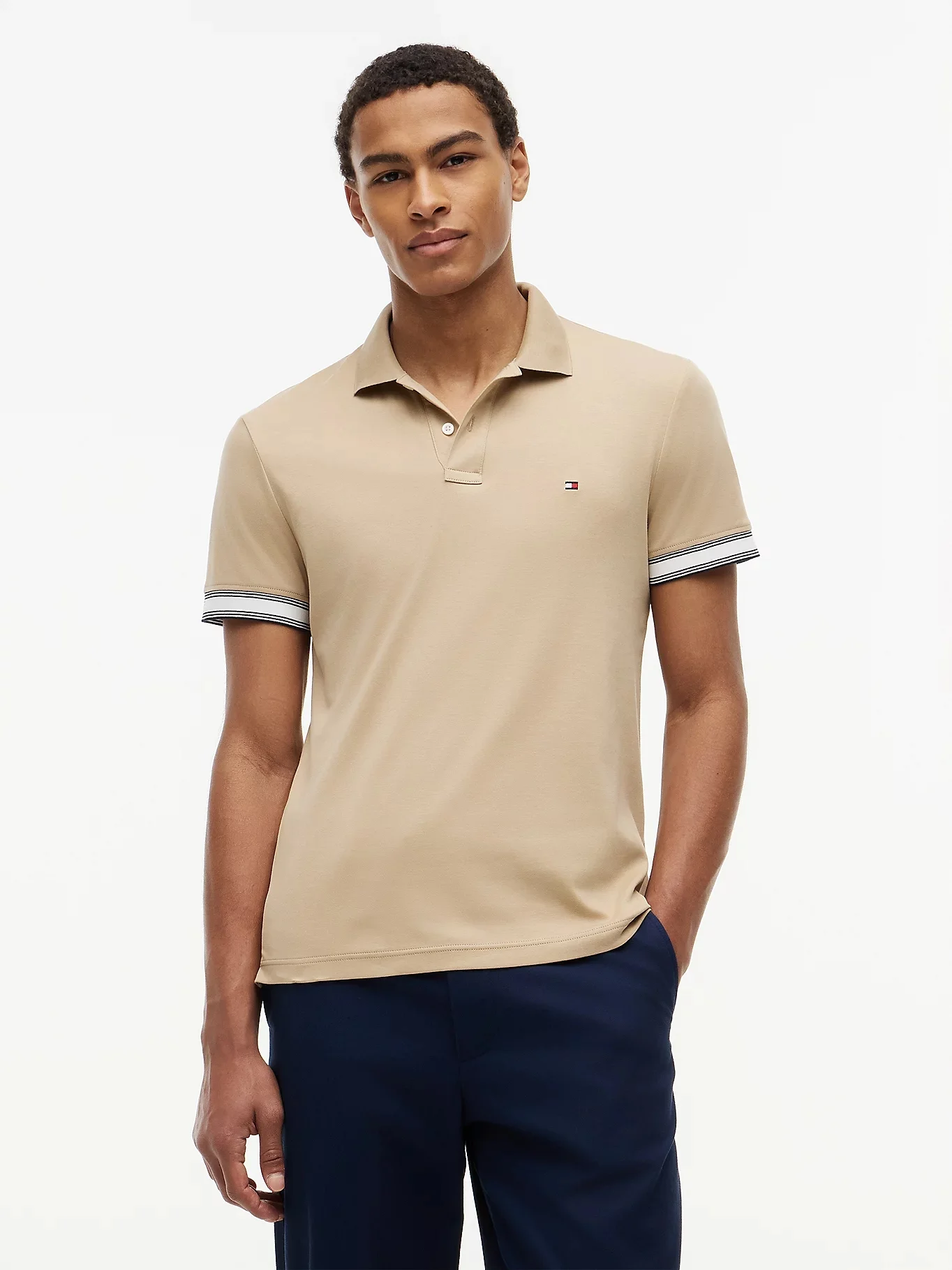 TOMMY HILFIGER Áo Polo Nam Tay Ngắn Liquid Flag Cuff Slim Polo