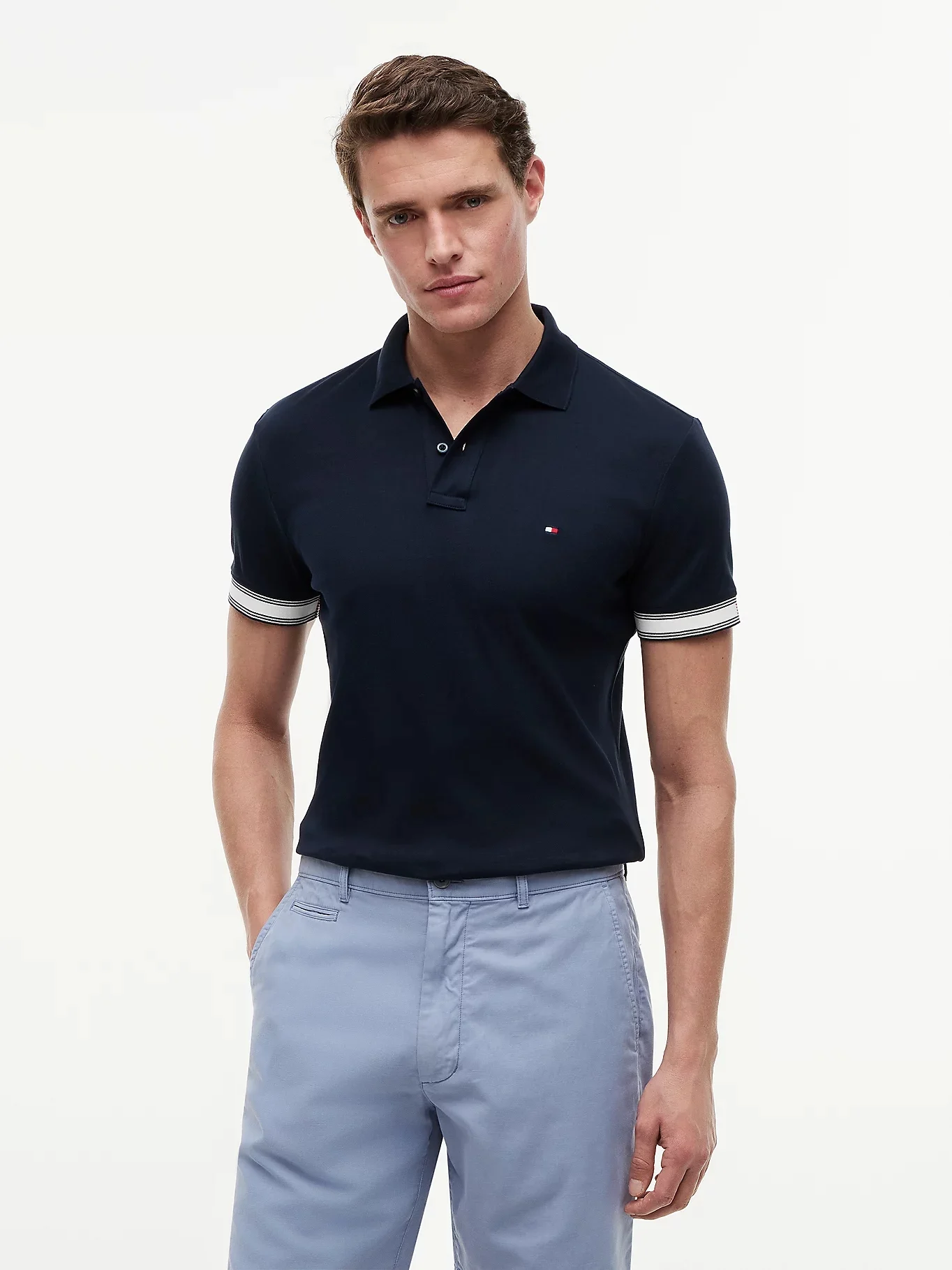 TOMMY HILFIGER Áo Polo Nam Tay Ngắn Liquid Flag Cuff Slim Polo