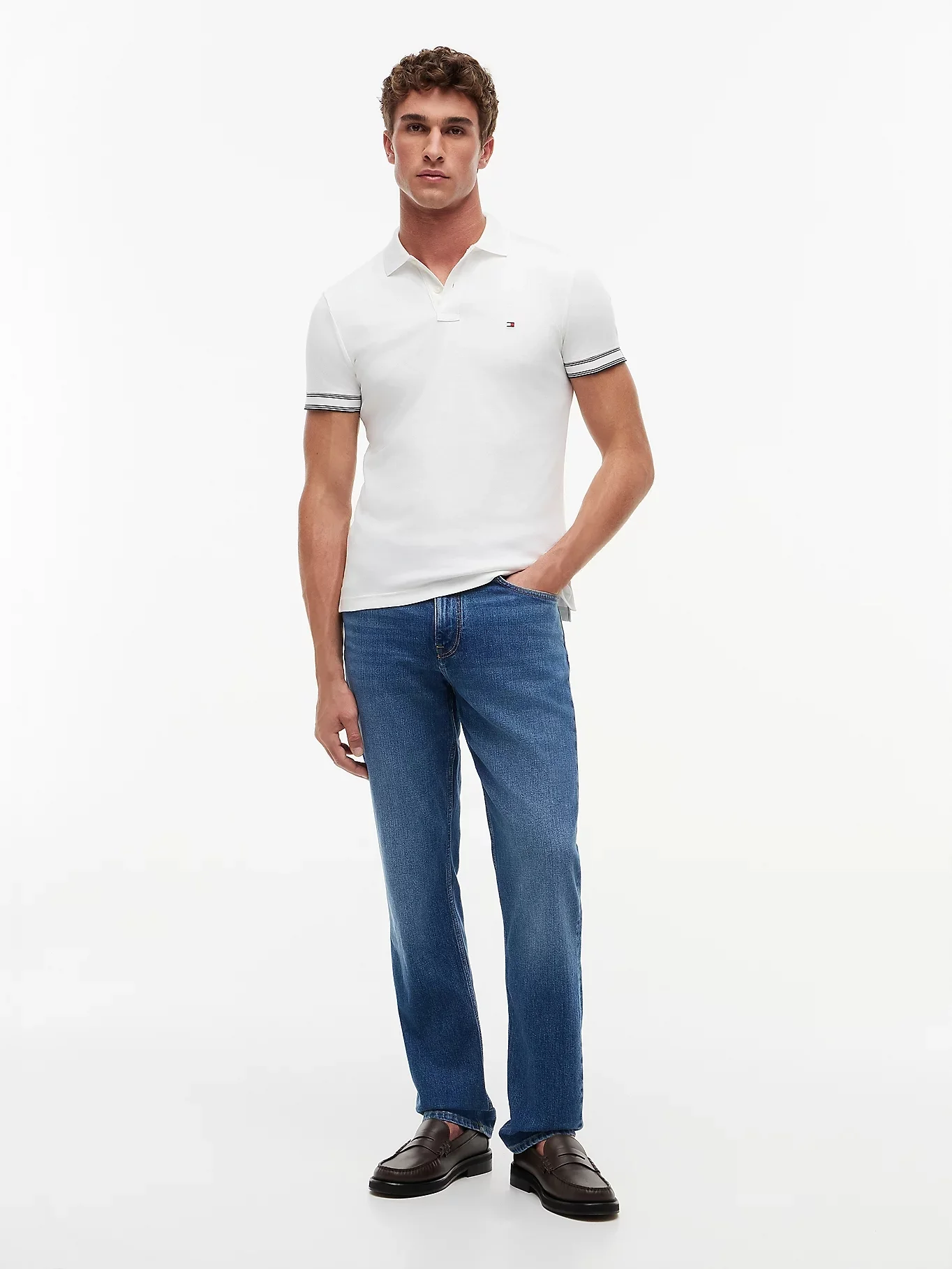 TOMMY HILFIGER Áo Polo Nam Tay Ngắn Liquid Flag Cuff Slim Polo