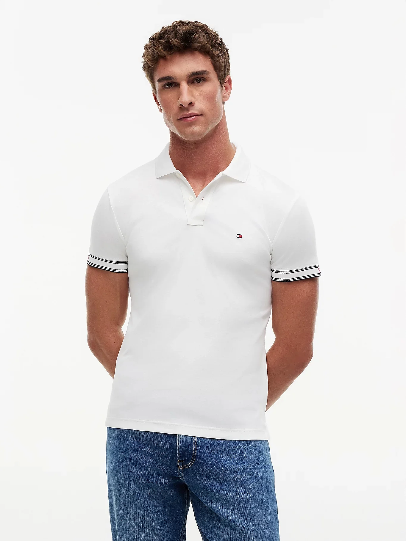 TOMMY HILFIGER Áo Polo Nam Tay Ngắn Liquid Flag Cuff Slim Polo
