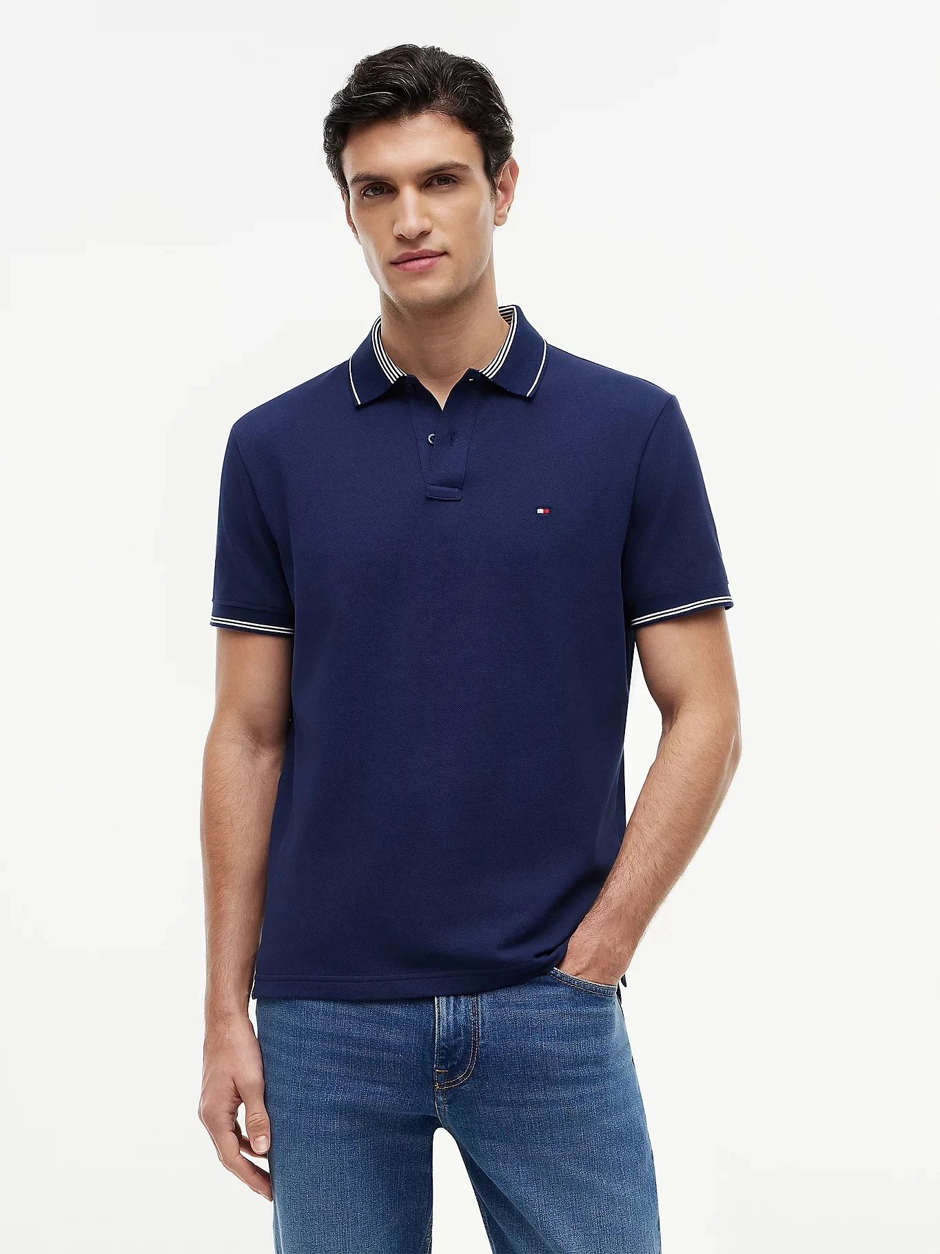TOMMY HILFIGER Áo Polo Nam Tay Ngắn Stripe Undrcllr Pique Reg Polo