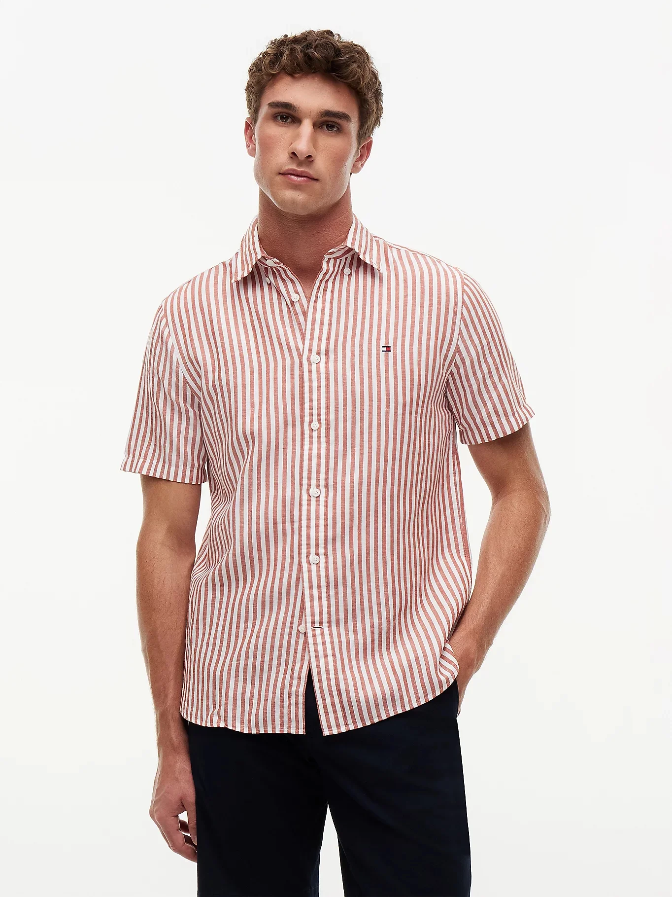 TOMMY HILFIGER Áo Sơ Mi Nam Tay Ngắn Linen Blnd Bngl Stp SS RF Sht