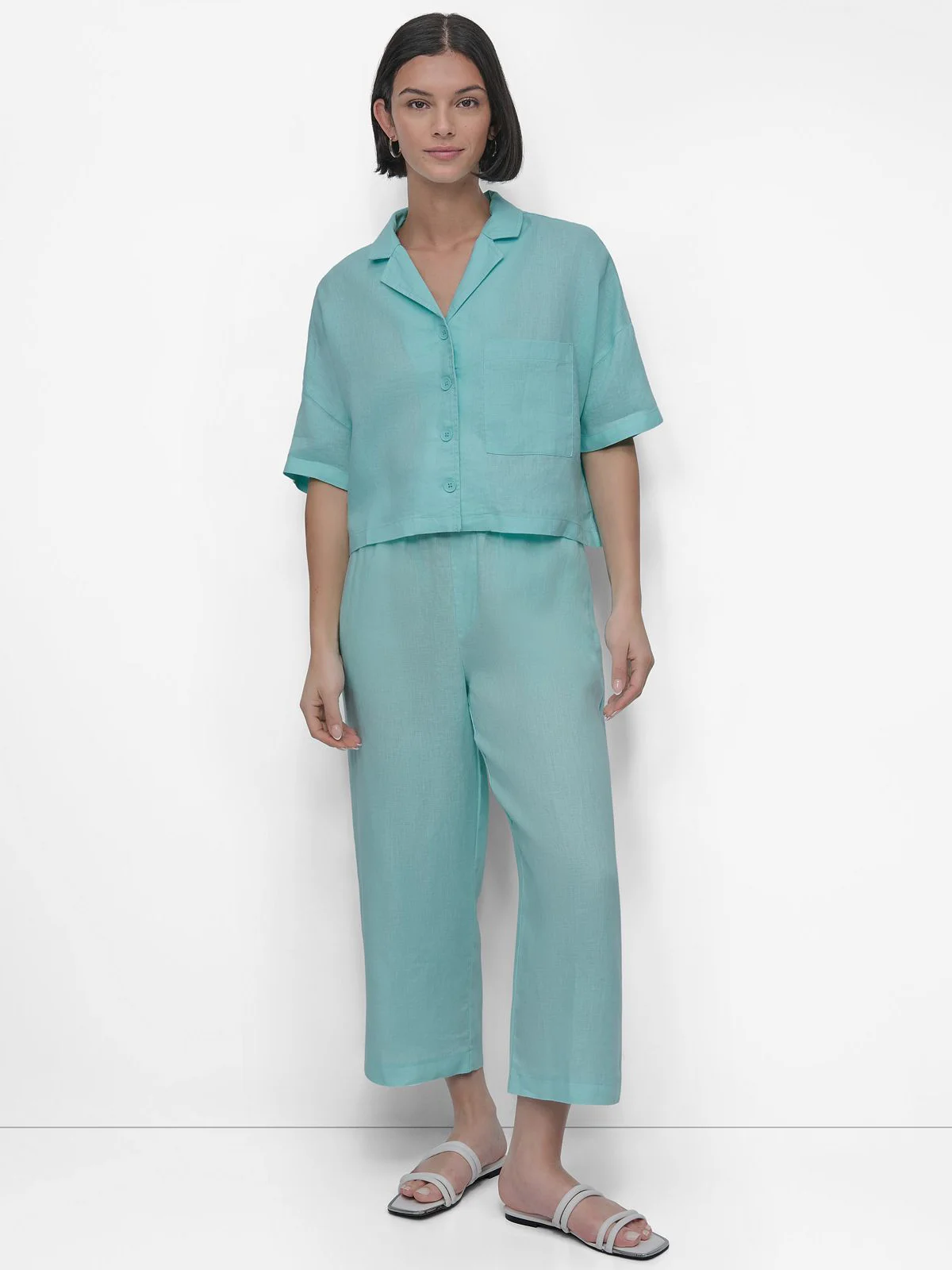 DKNY Áo Sơ Mi Nữ S/S Cnvrtbl Cllr Linen Top
