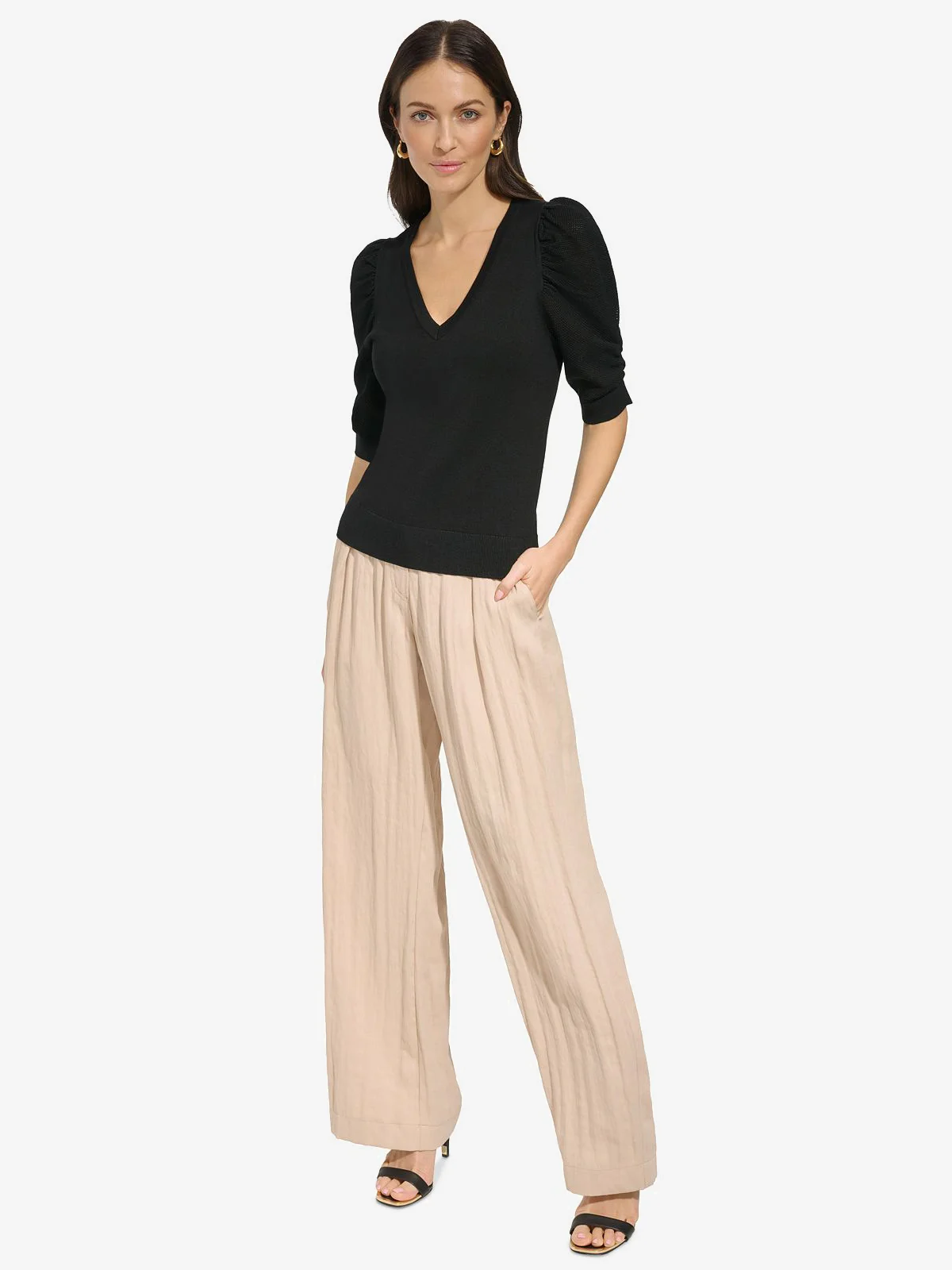 DKNY Áo Len Nữ S/S V Nk Twst Slv Swtr