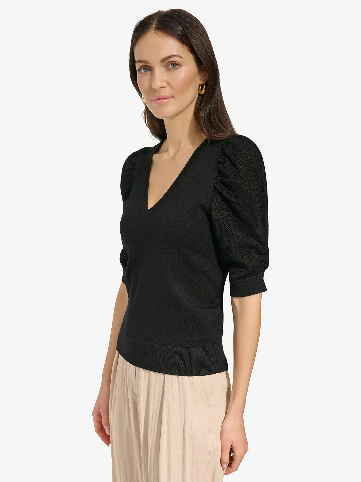 DKNY Áo Len Nữ S/S V Nk Twst Slv Swtr