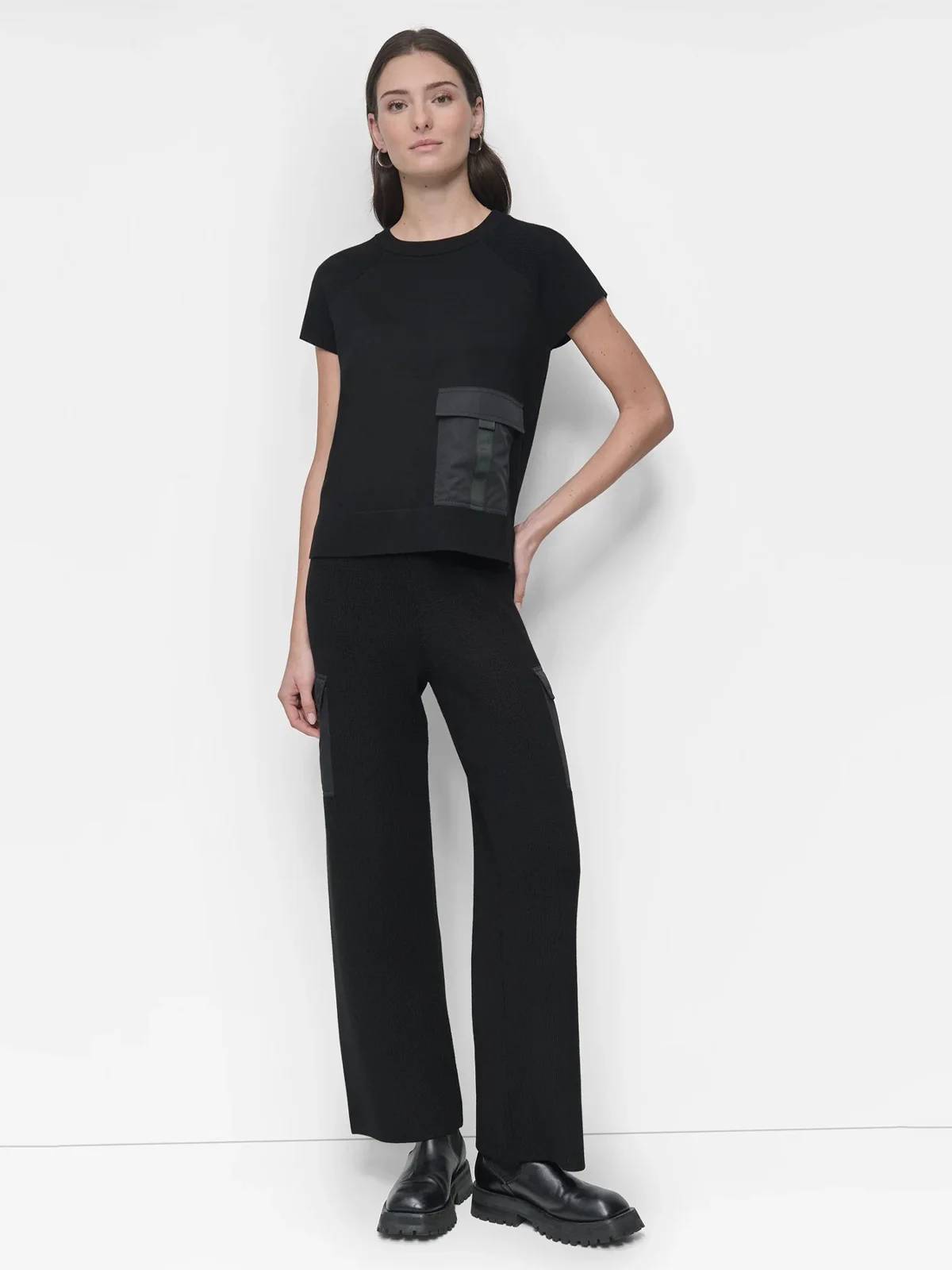 DKNY Áo Len Nữ S/S Swtr Top W/ Satin Pckt