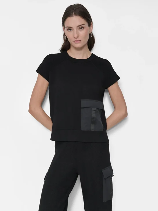 DKNY Áo Len Nữ S/S Swtr Top W/ Satin Pckt