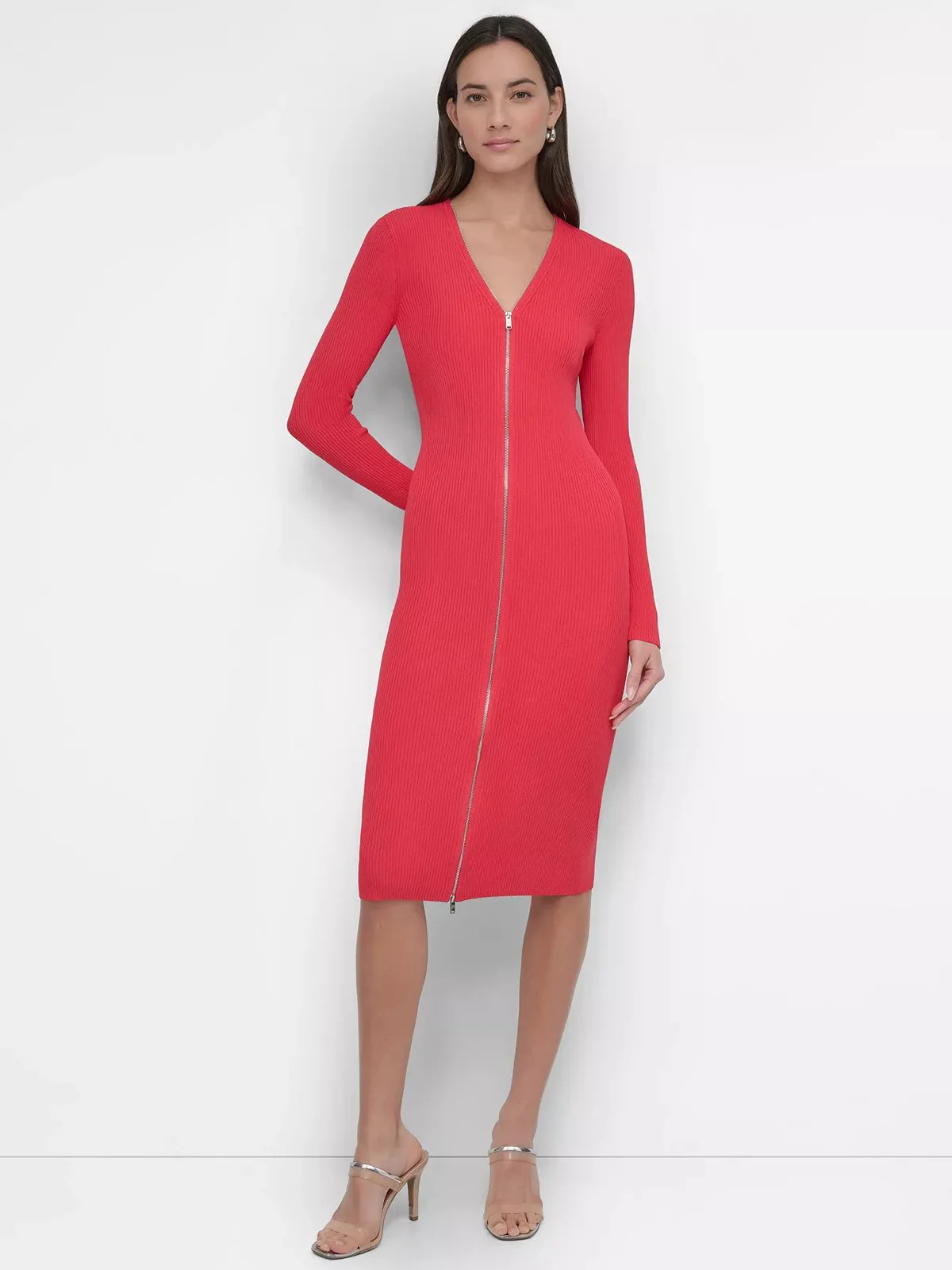 DKNY Đầm Nữ L/S Ribbed Zip Frnt