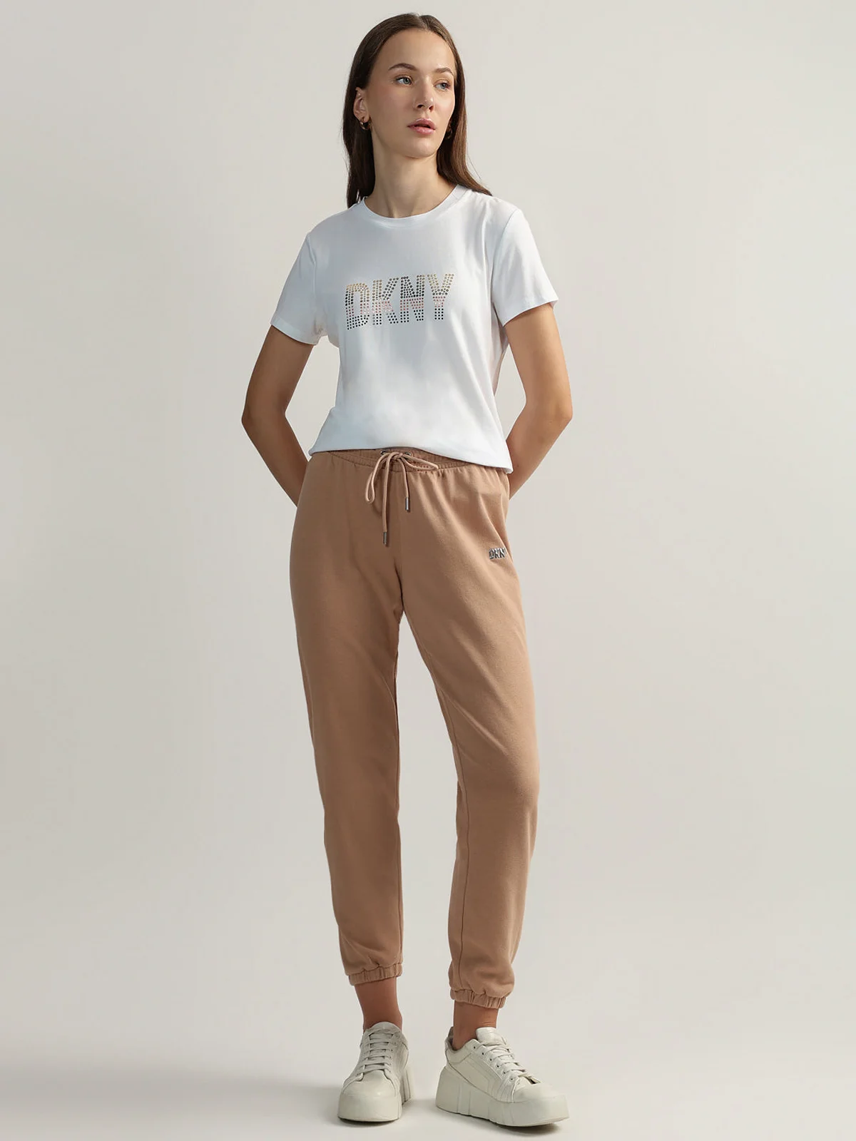DKNY Áo Thun Nữ S/S Mix Metal Logo T Shirt