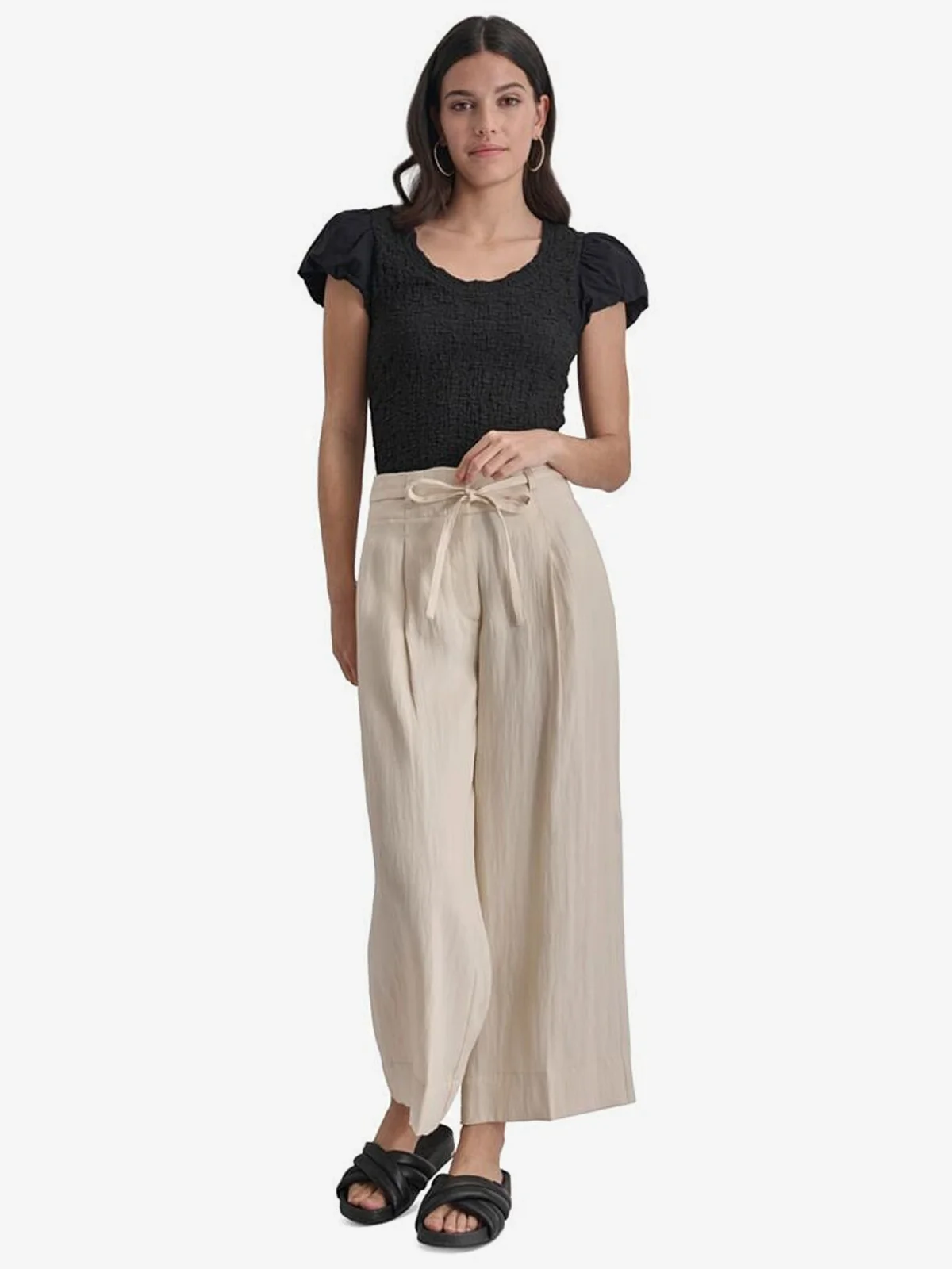 DKNY Áo Kiểu Nữ S/S Knit Top W/ Ctn Voile Slv