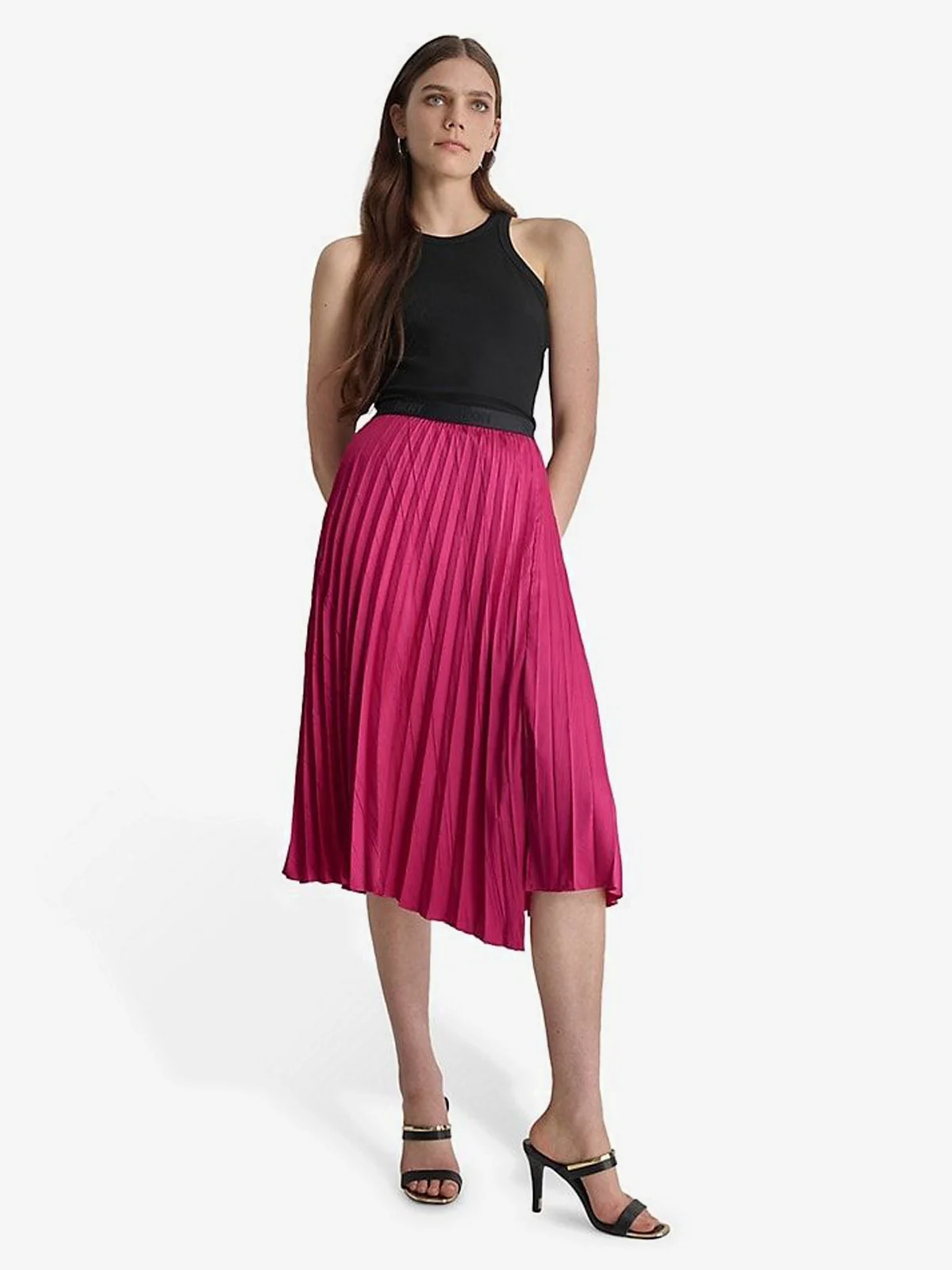 DKNY Chân Váy Nữ Pull On Hem Pleated Maxi Skirt