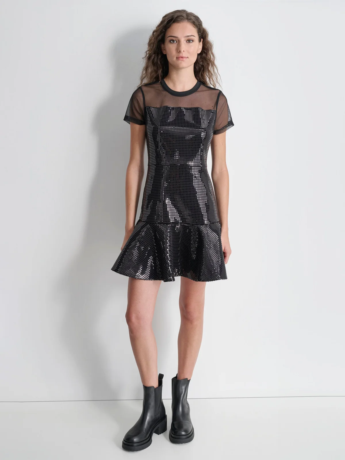 DKNY Đầm Nữ S/S Sequin Mini Dress W/ Mesh