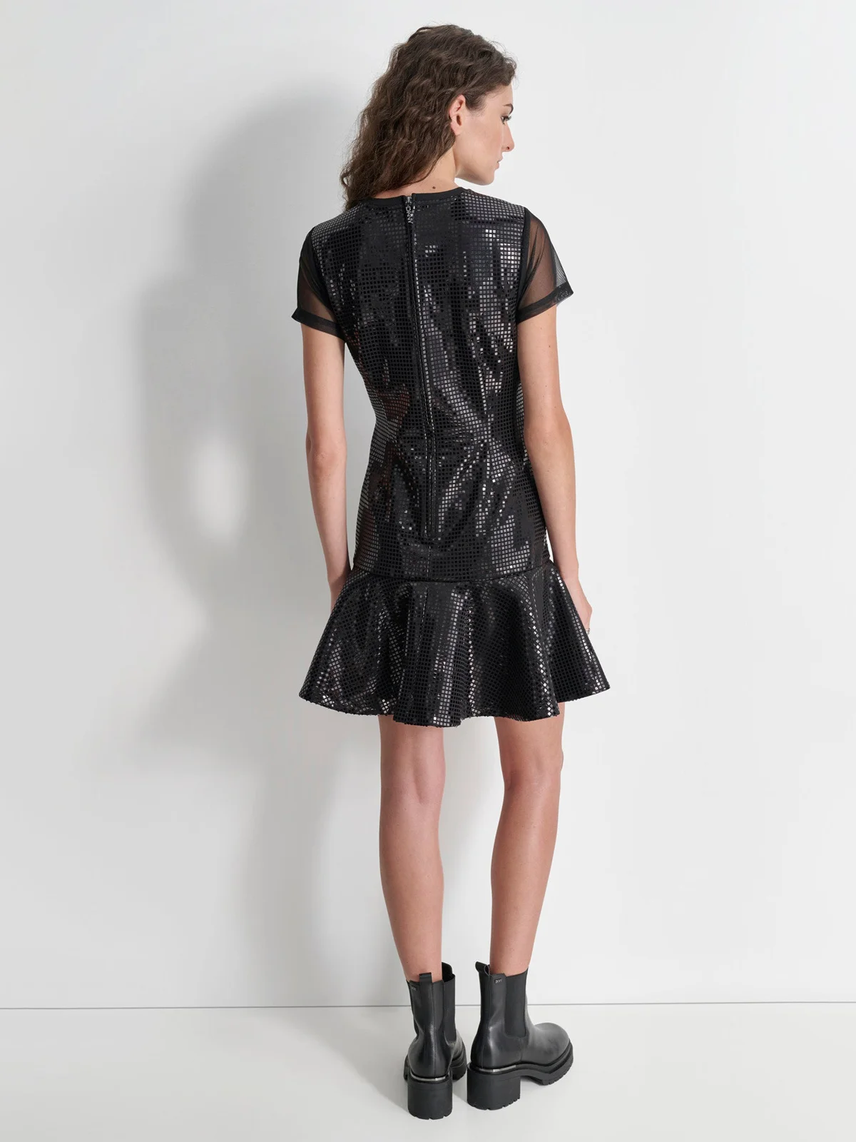 DKNY Đầm Nữ S/S Sequin Mini Dress W/ Mesh
