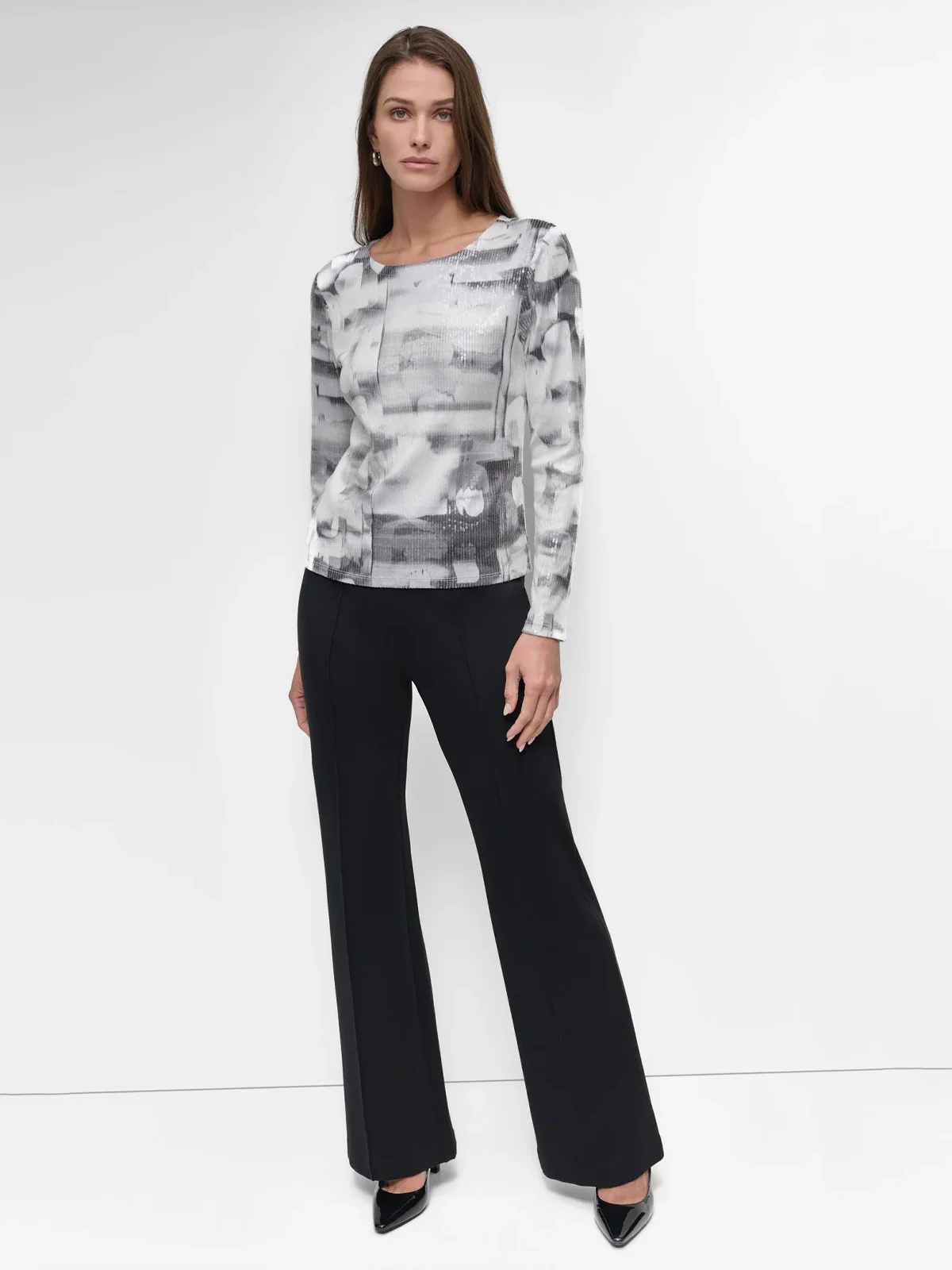 DKNY Áo Len Nữ L/S Allover Sequin Printed Top