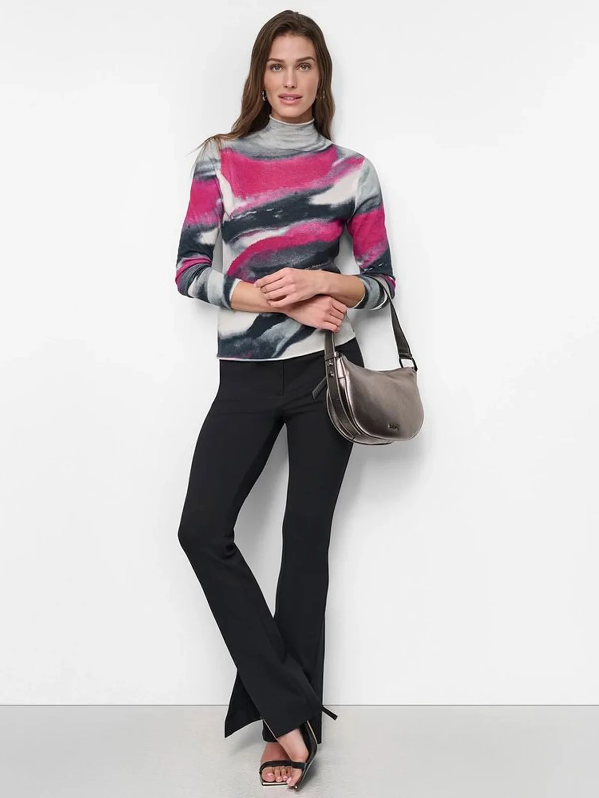 DKNY Áo Len Nữ L/S Printed Seam Trtlnk Swrt