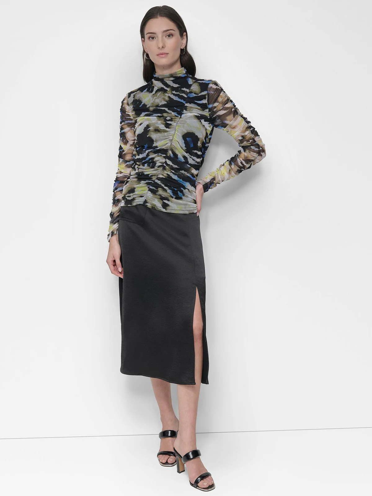 DKNY Áo Kiểu Nữ L/S Prnt Mesh Mock Nk Top