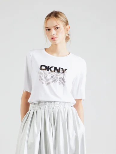DKNY Áo Thun Nữ S/S Zip Slv Crystal