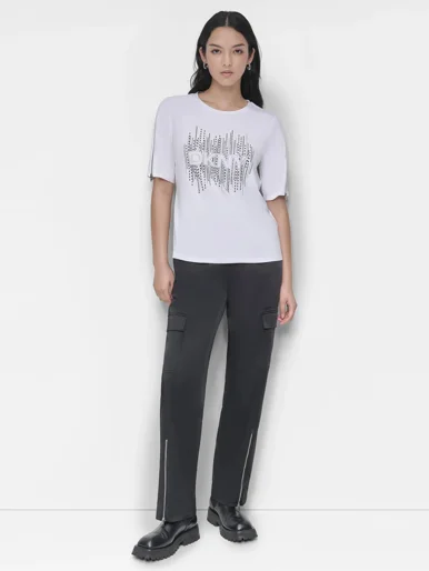 DKNY Áo Thun Nữ S/S Zip Slv Multi Ho