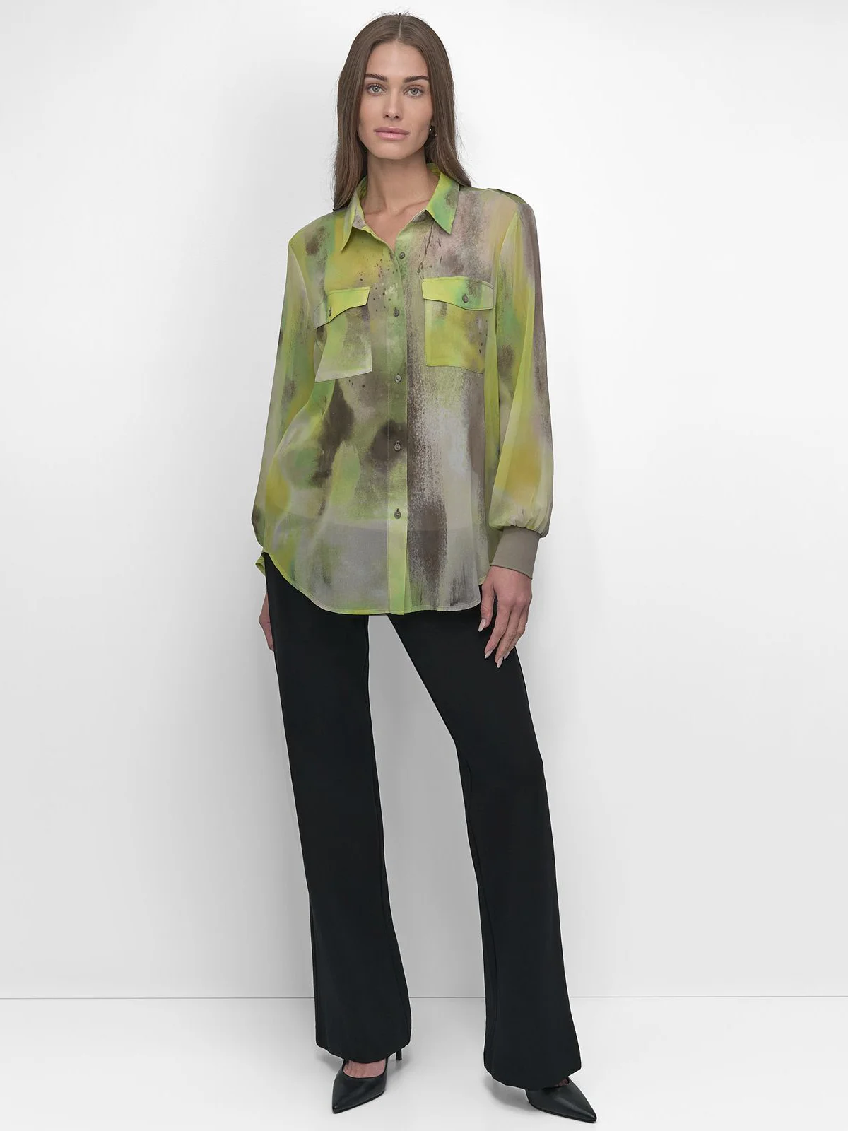 DKNY Áo Sơ Mi Nữ L/S Bttn Prntd Chiffon Shirt
