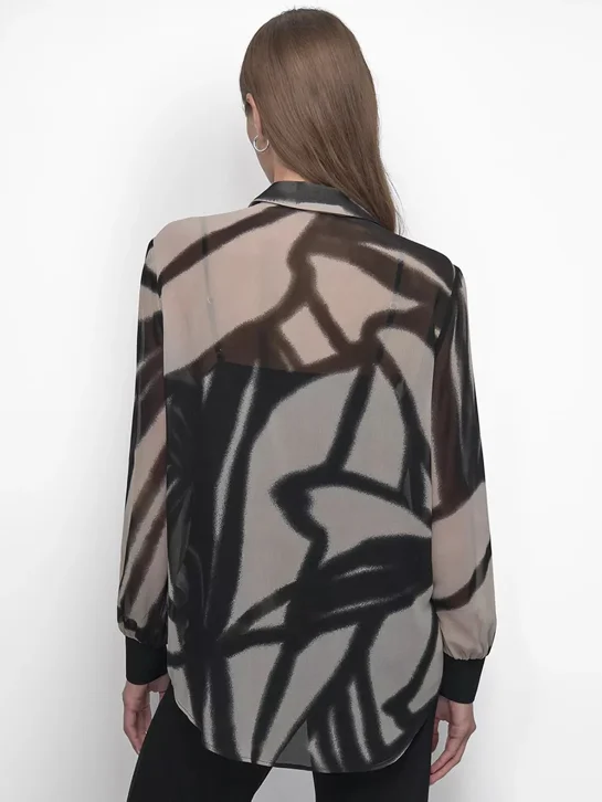DKNY Áo Sơ Mi Nữ L/S Bttn Prntd Chiffon Shirt