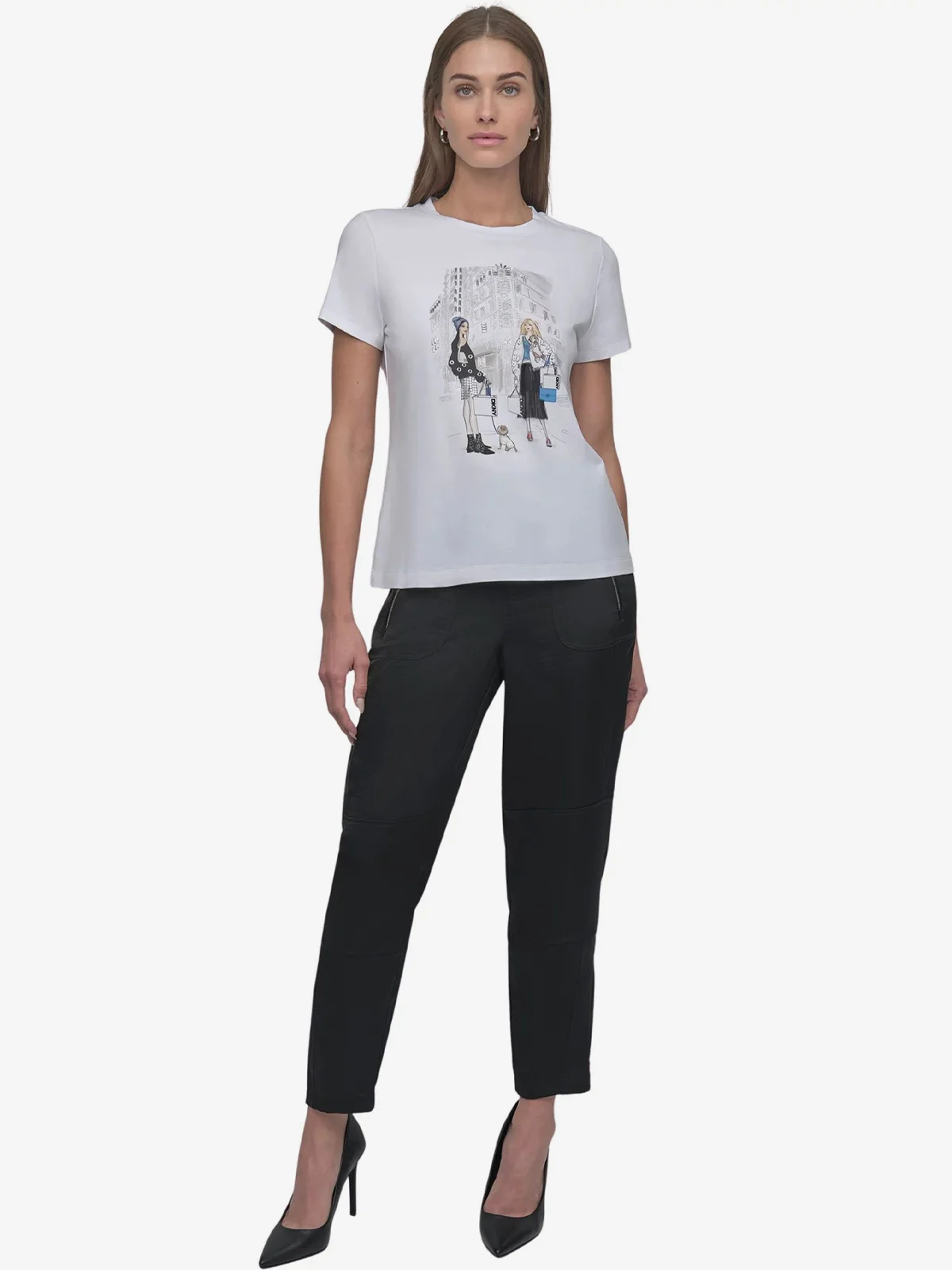 DKNY Áo Thun Nữ S/S Flat Conversational Tshirt