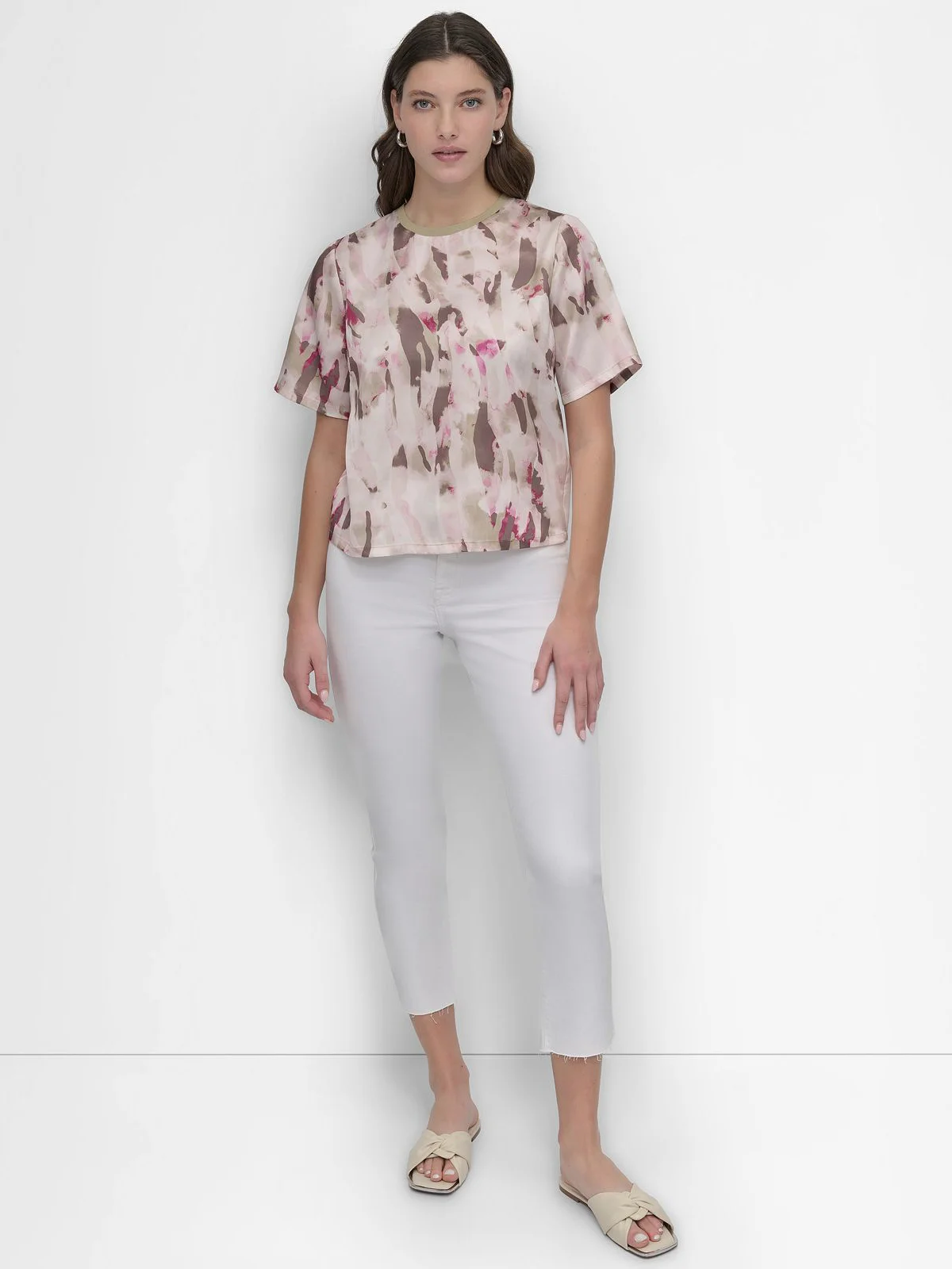 DKNY Áo Kiểu Nữ S/S Crew Nk Prnt Sca
