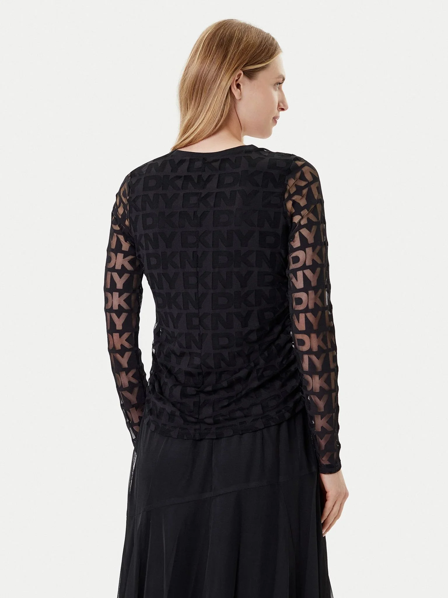 DKNY Áo Thun Nữ L/S Logo Mesh Jacqrd Knit Top