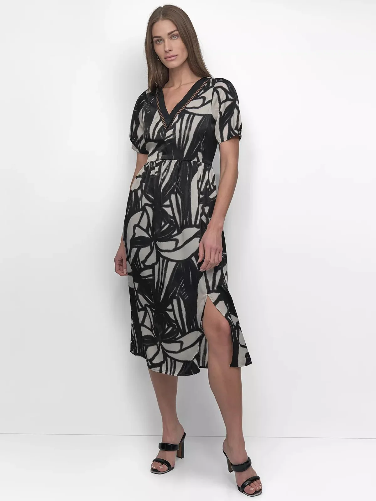 DKNY Đầm Nữ S/S Prntd Lace V Nk Dress