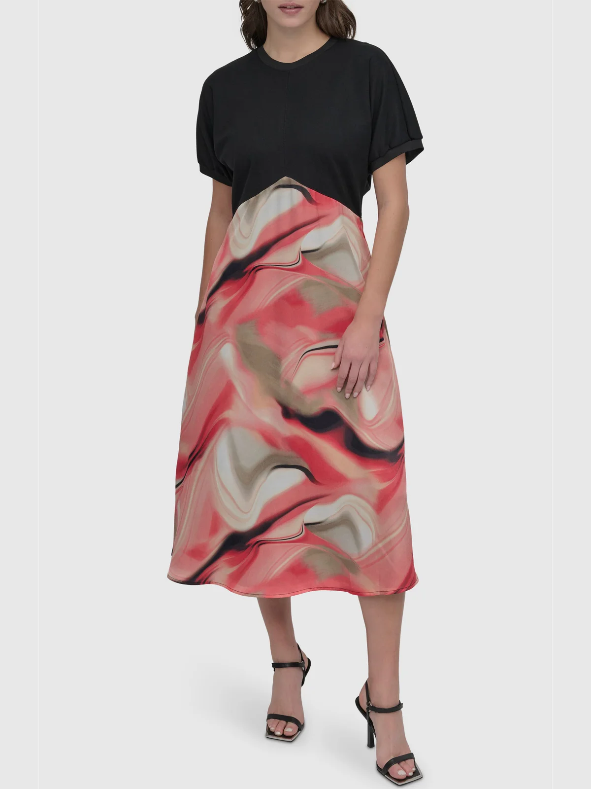 DKNY Đầm Nữ S/S Mix Media Prnt Satin Dress