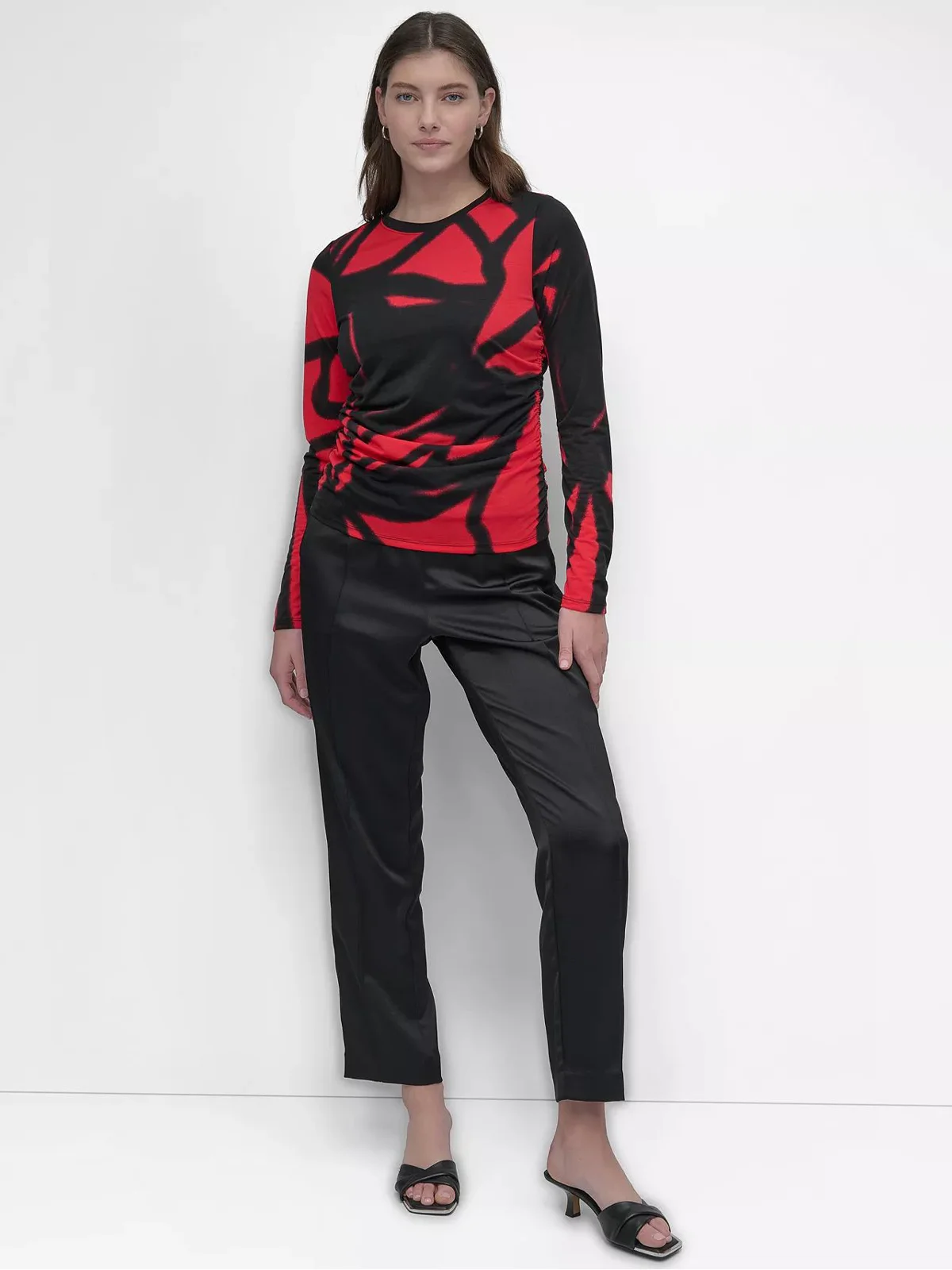 DKNY Áo Kiểu Nữ L/S Prnt Mesh Crwnk Ovrlp Top