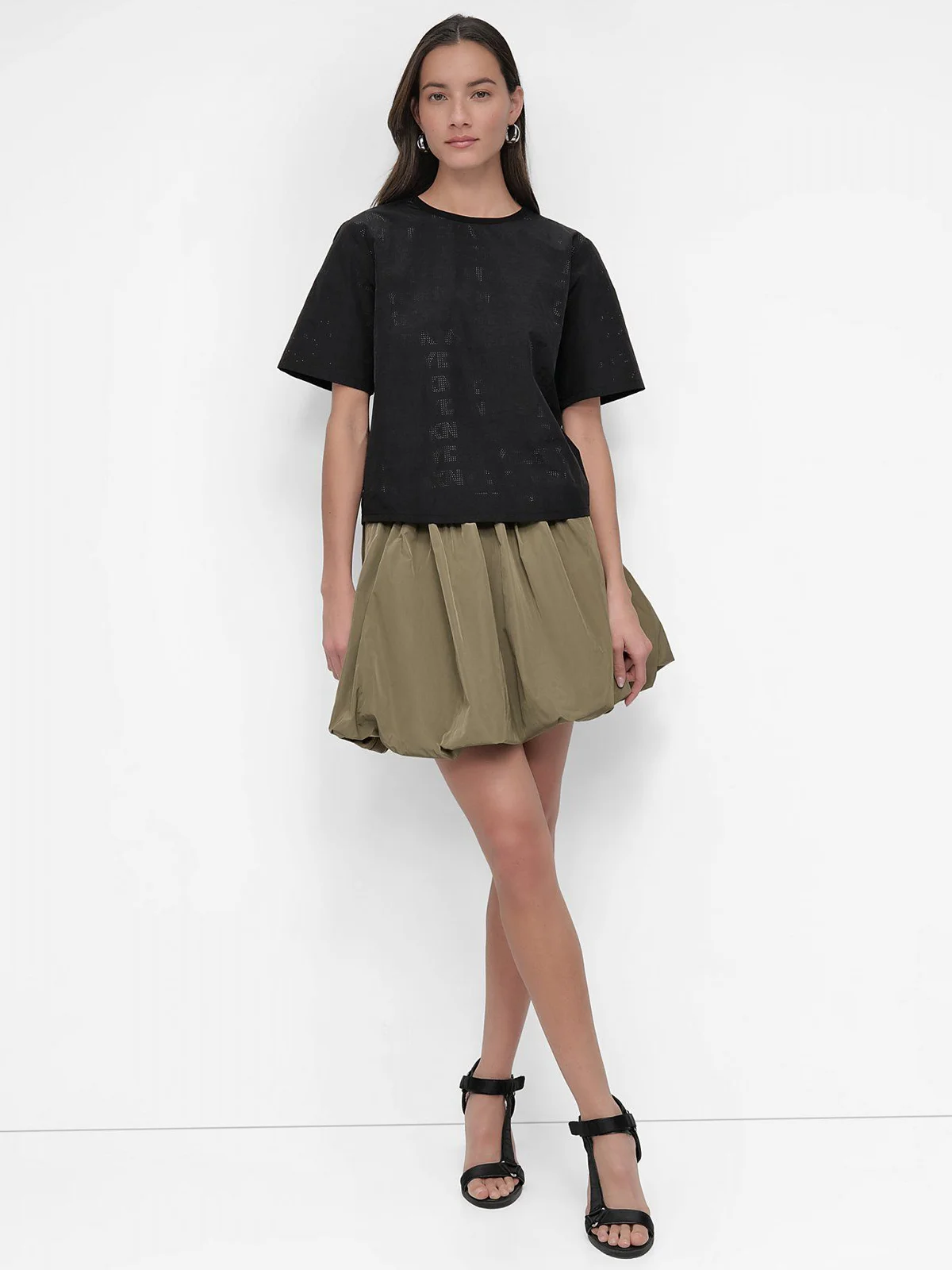 DKNY Áo Kiểu Nữ S/S Perforated Logobox T Shirt