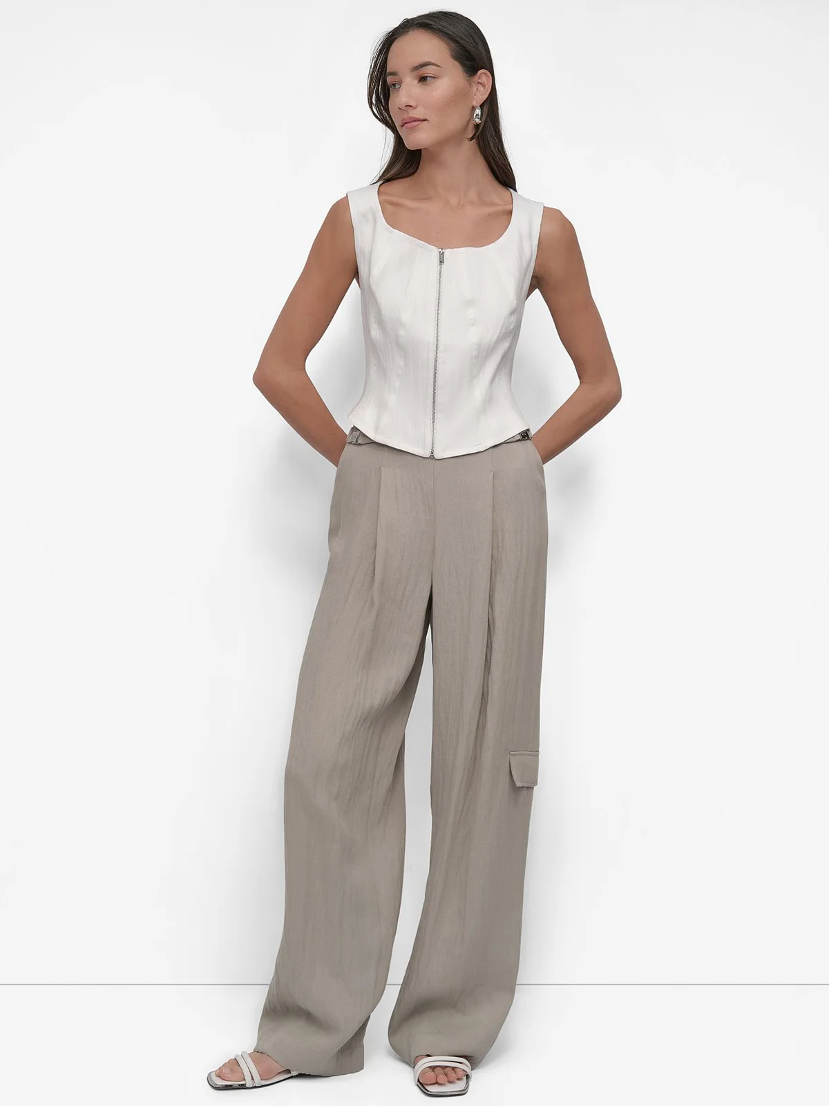 DKNY Áo Kiểu Nữ S/L Zip Frnt Seamed Corset