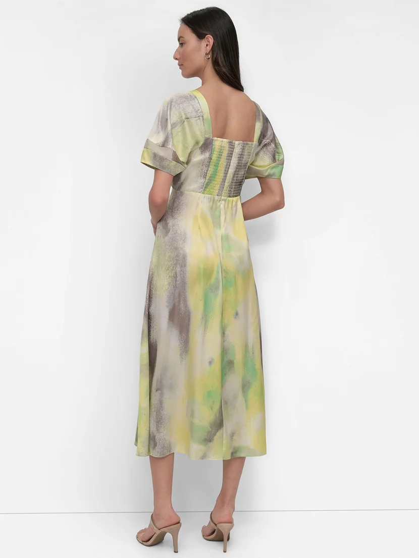 DKNY Đầm Nữ S/S Ruche Frnt Prnt Satindress