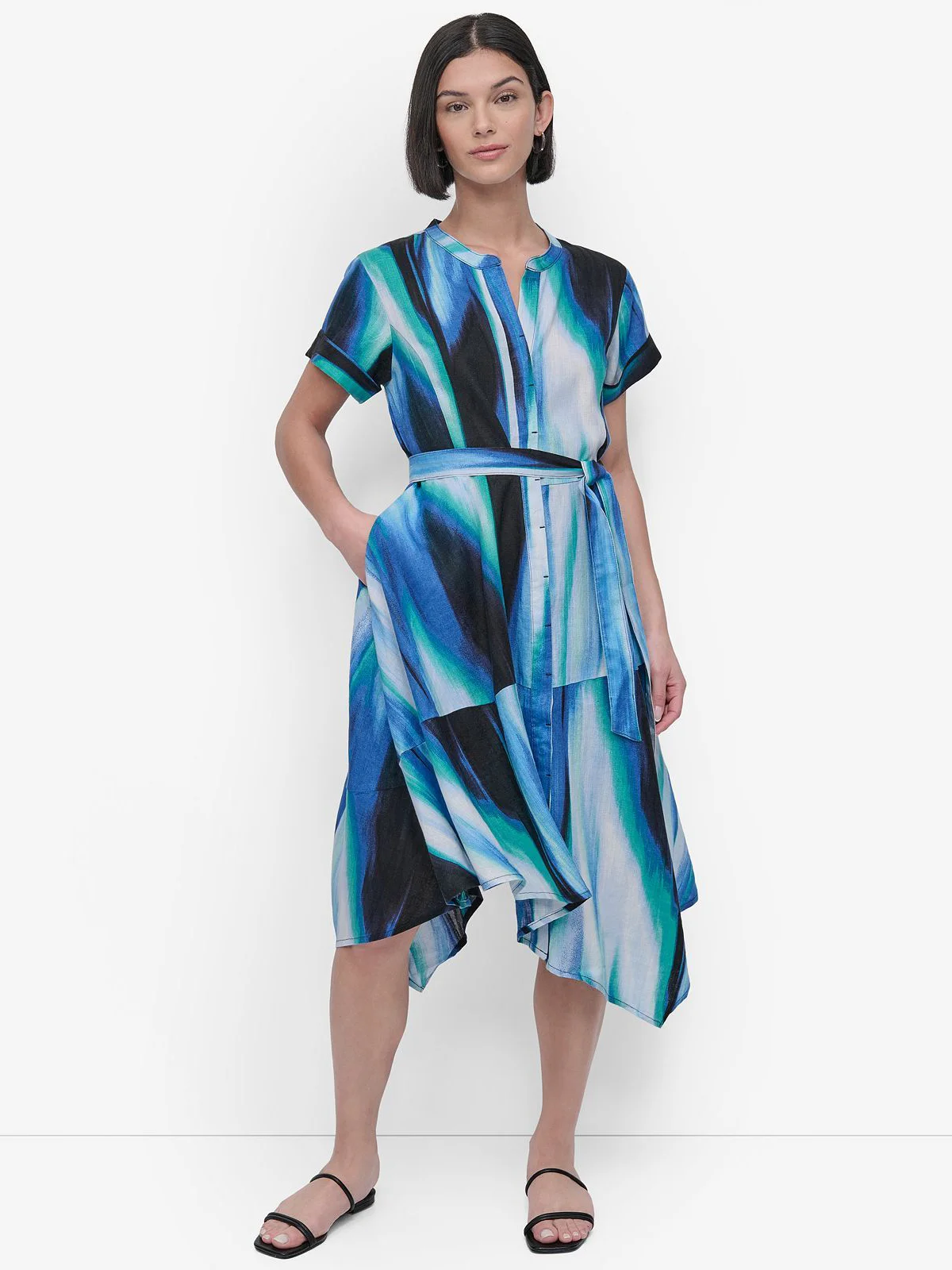 DKNY Đầm Nữ S/S Printd Linen Wra