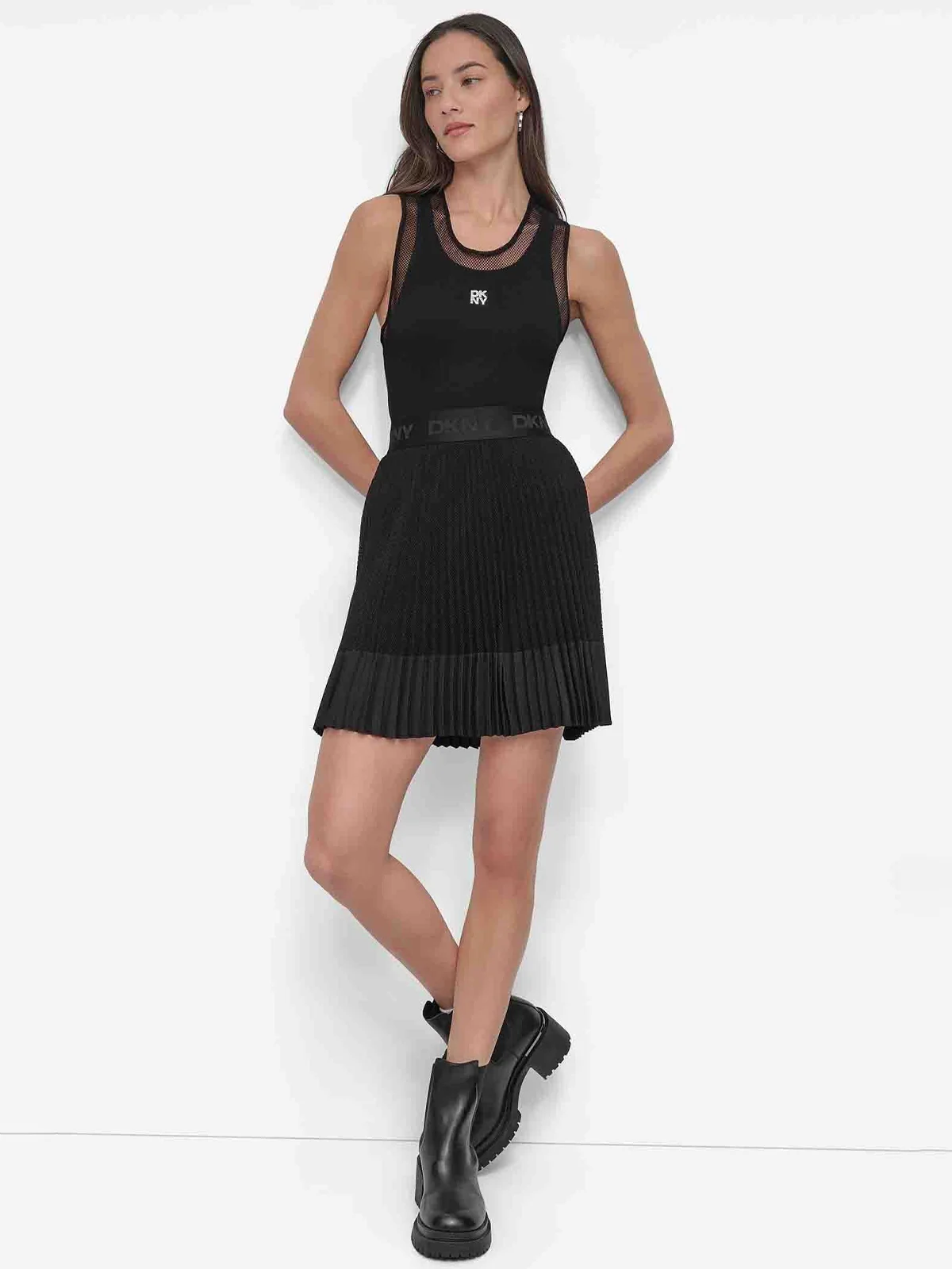 DKNY Áo Kiểu Nữ S/L Mesh Neckline Logo Tank
