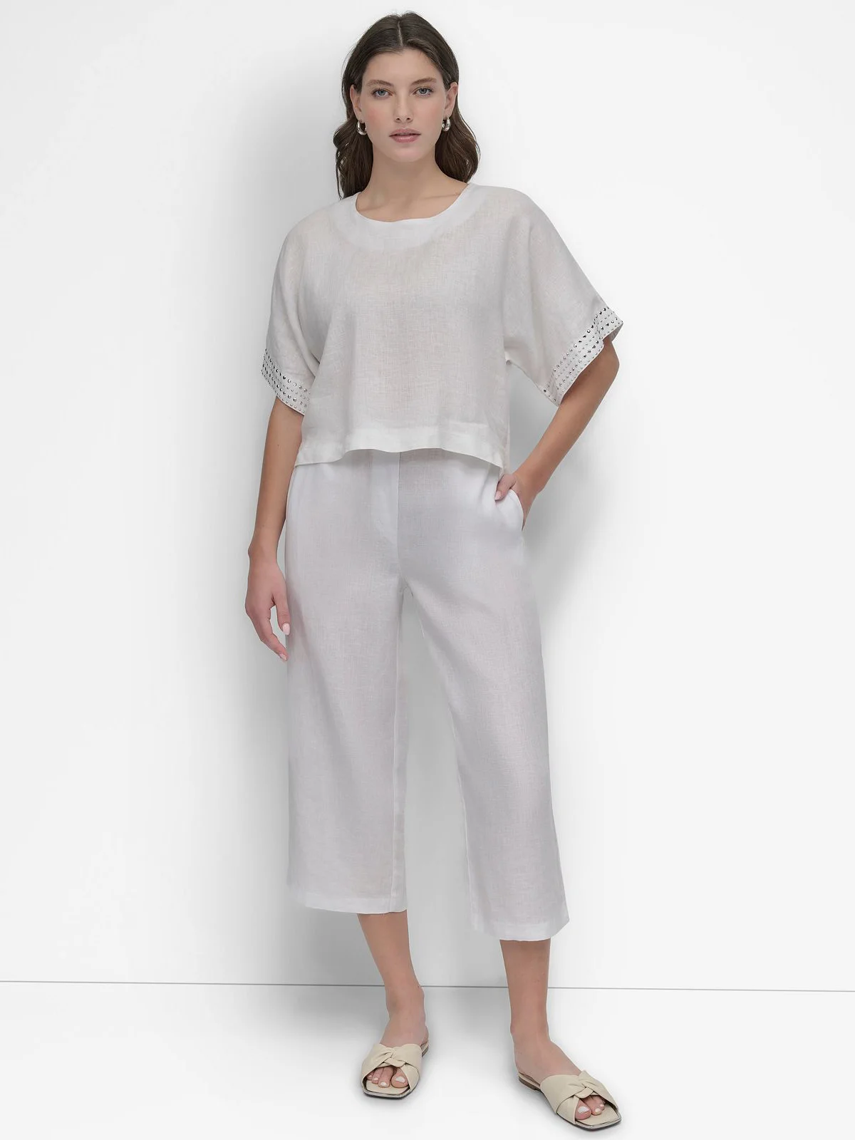 DKNY Áo Kiểu Nữ Boxy Linen Top W/ St